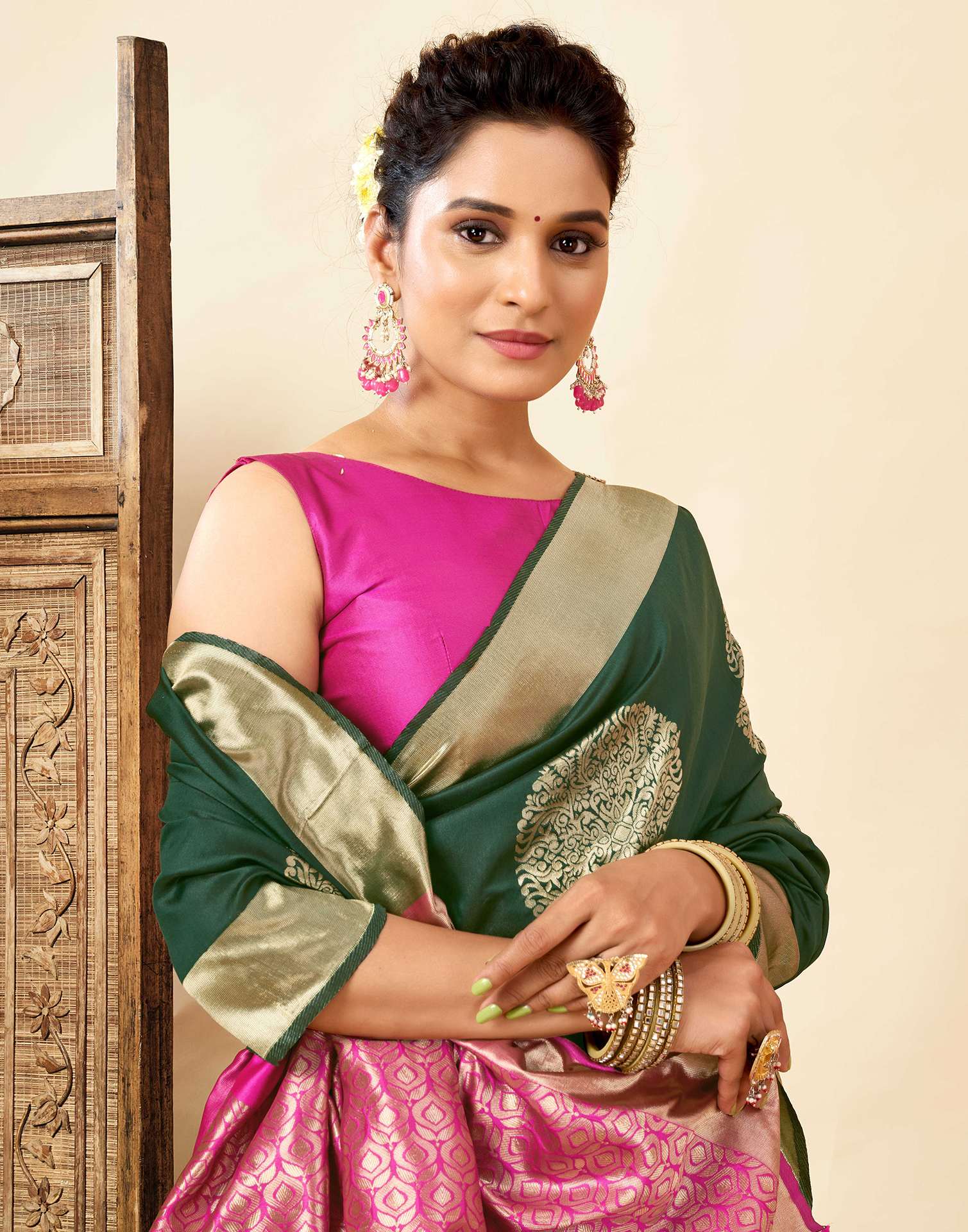 Dark Green Silk Woven Saree