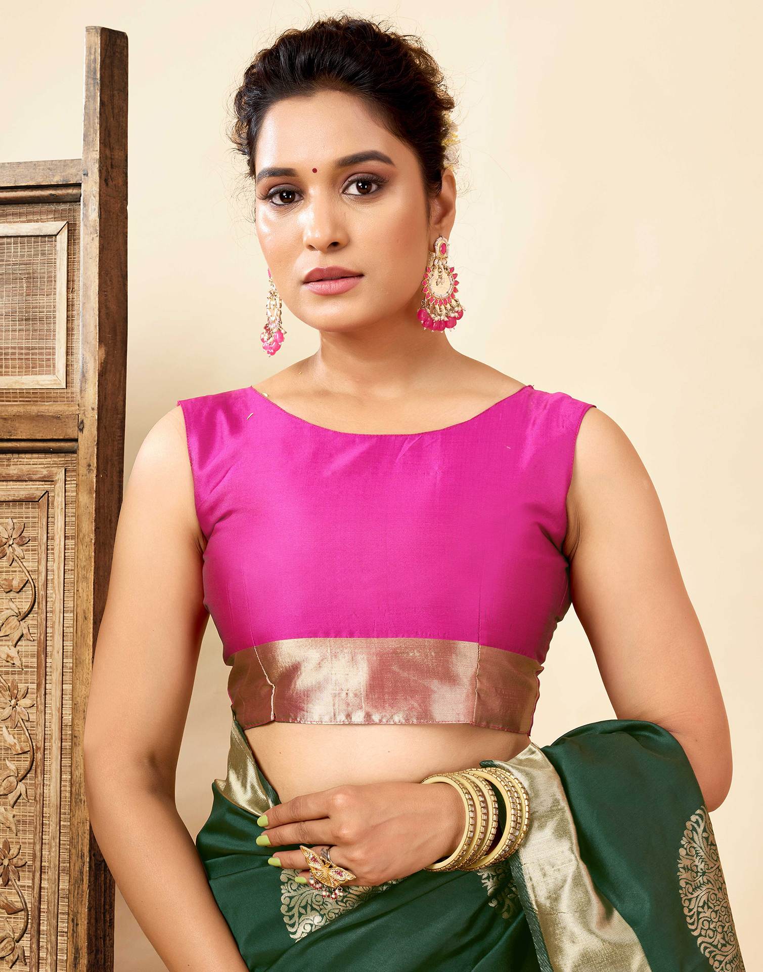 Dark Green Silk Woven Saree
