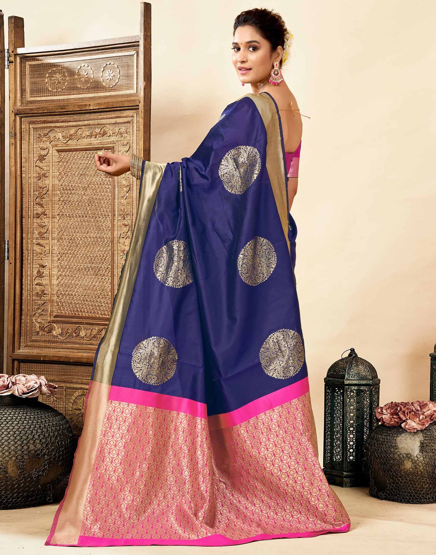 Navy Blue Silk Woven Saree