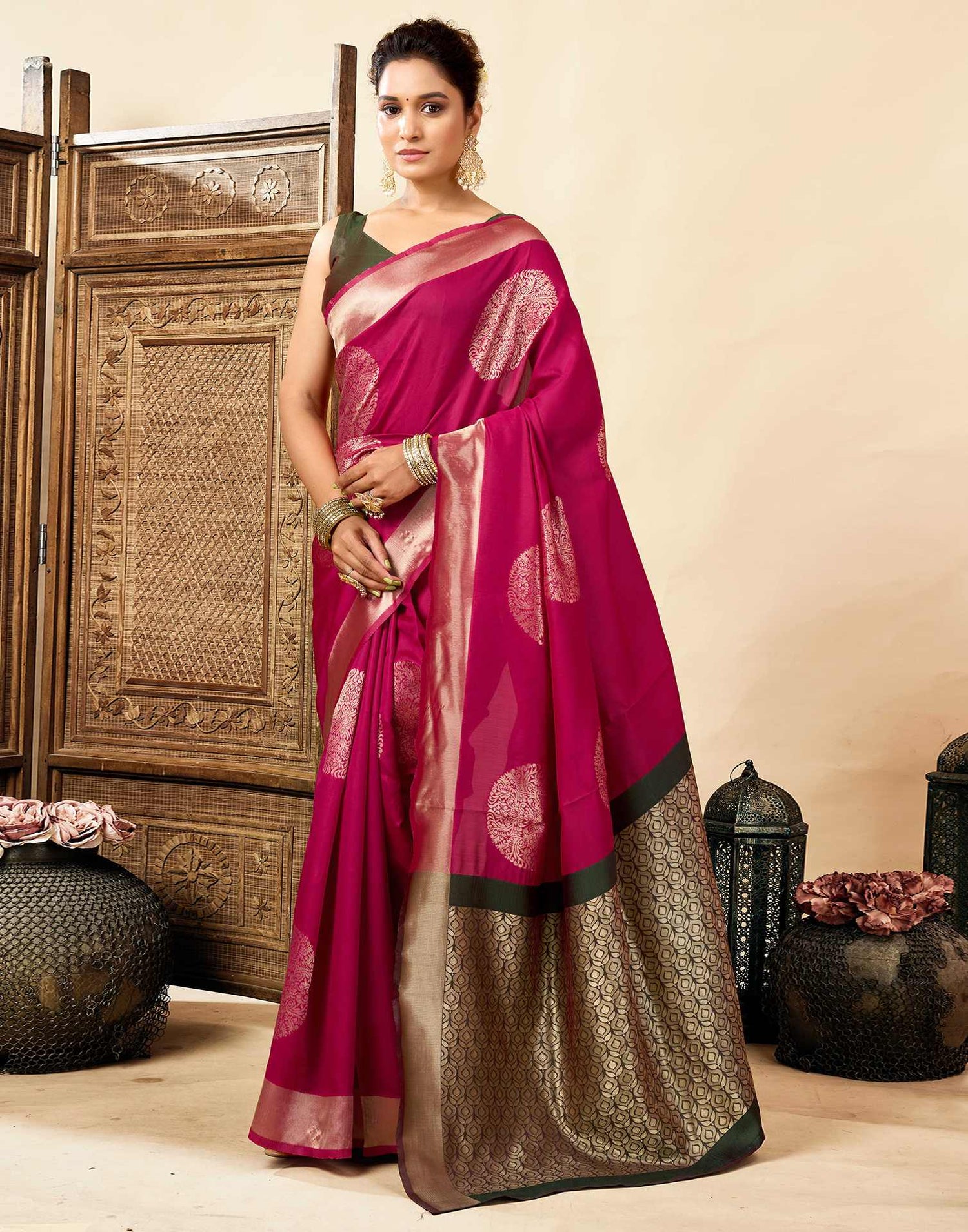 Rani Pink Silk Woven Saree