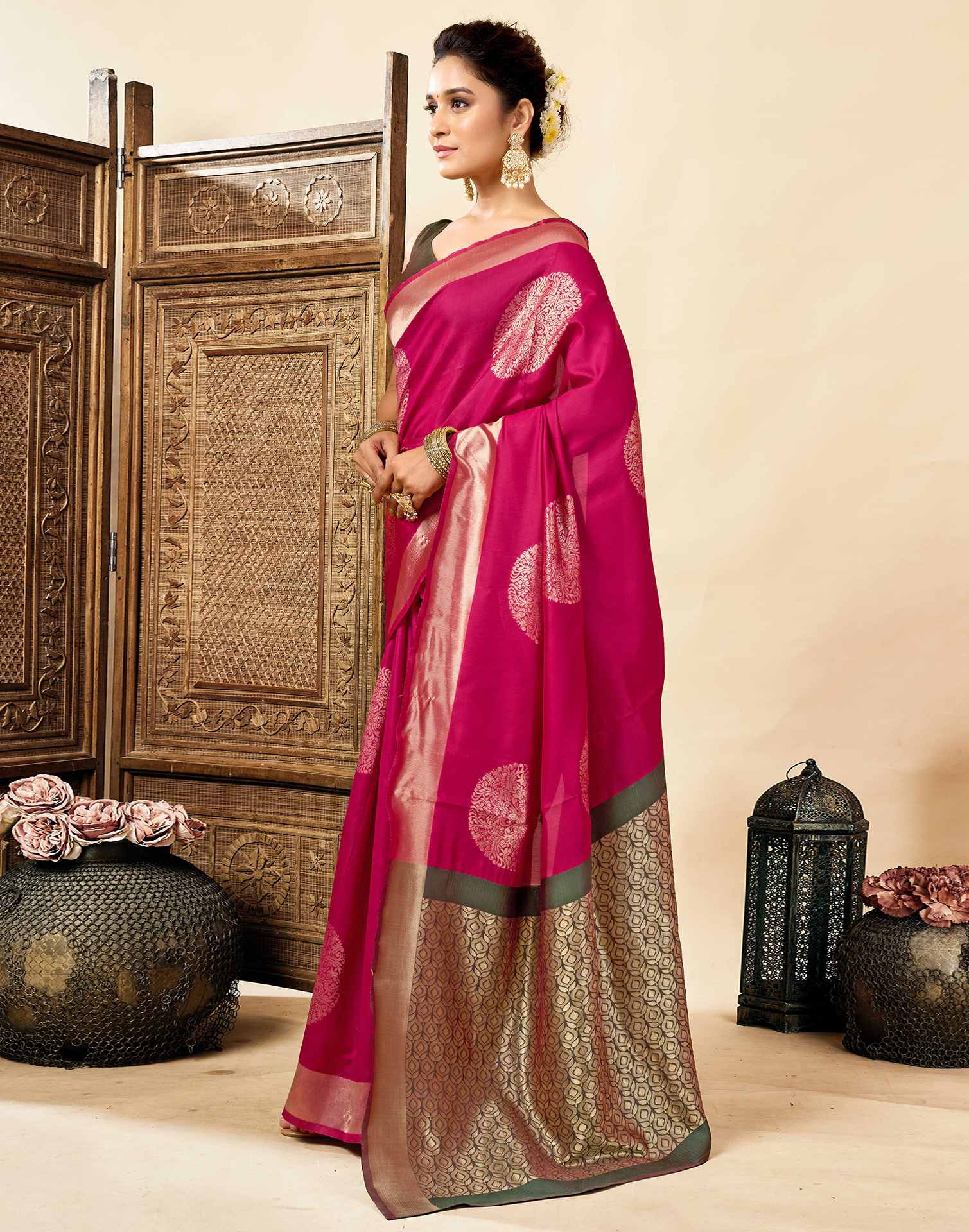 Rani Pink Silk Woven Saree