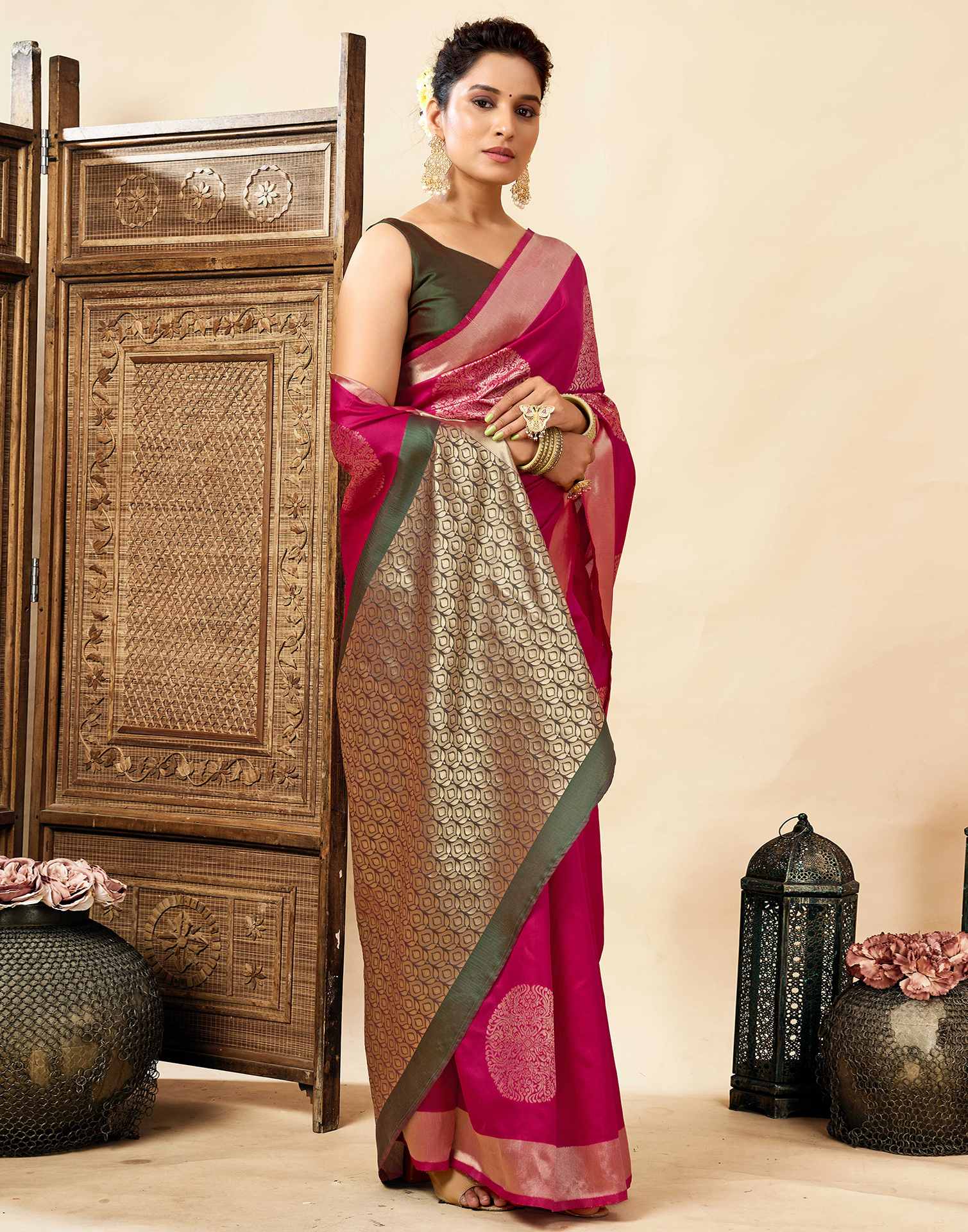 Rani Pink Silk Woven Saree