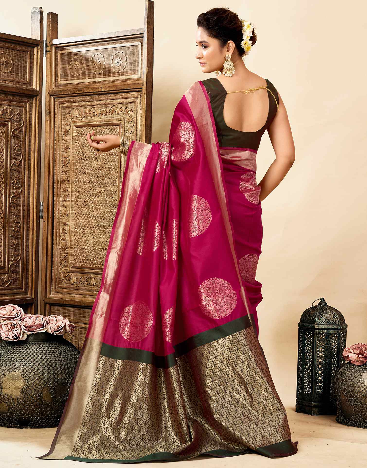 Rani Pink Silk Woven Saree