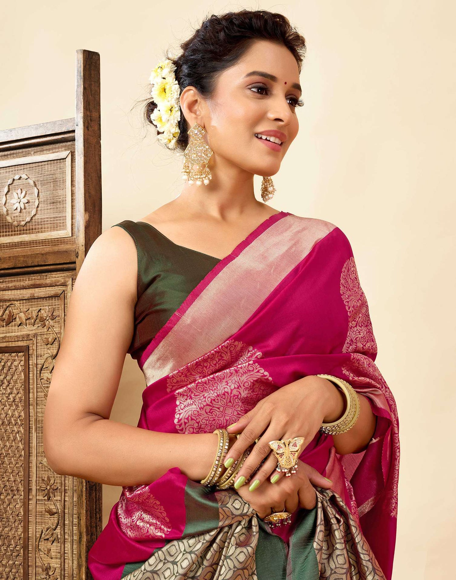 Rani Pink Silk Woven Saree