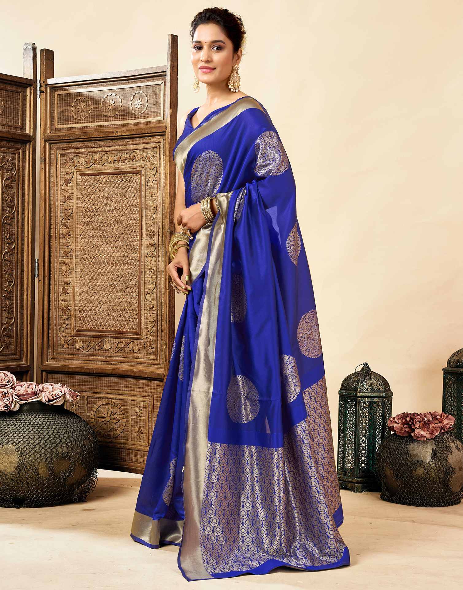 Dark Blue Silk Woven Saree