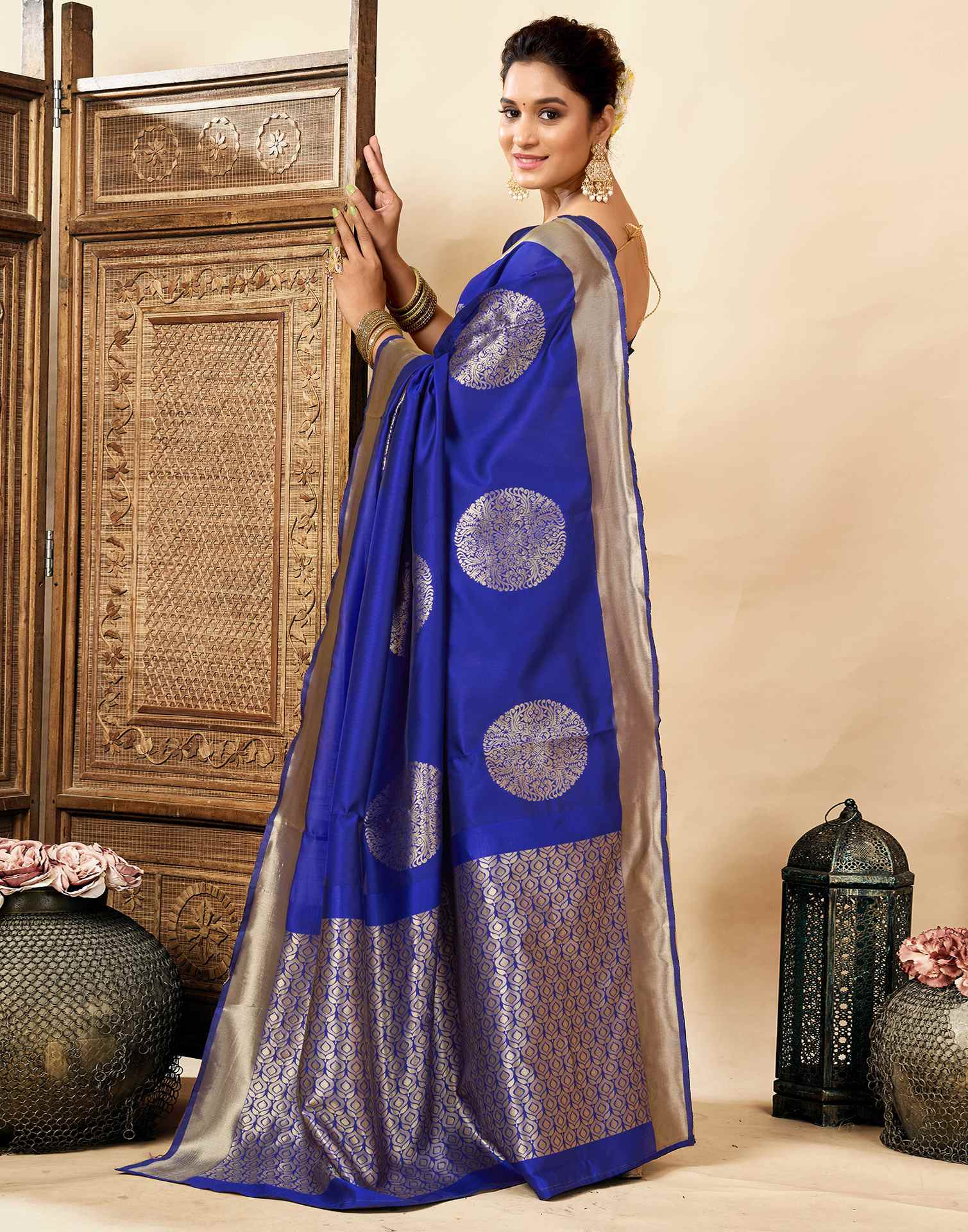 Dark Blue Silk Woven Saree