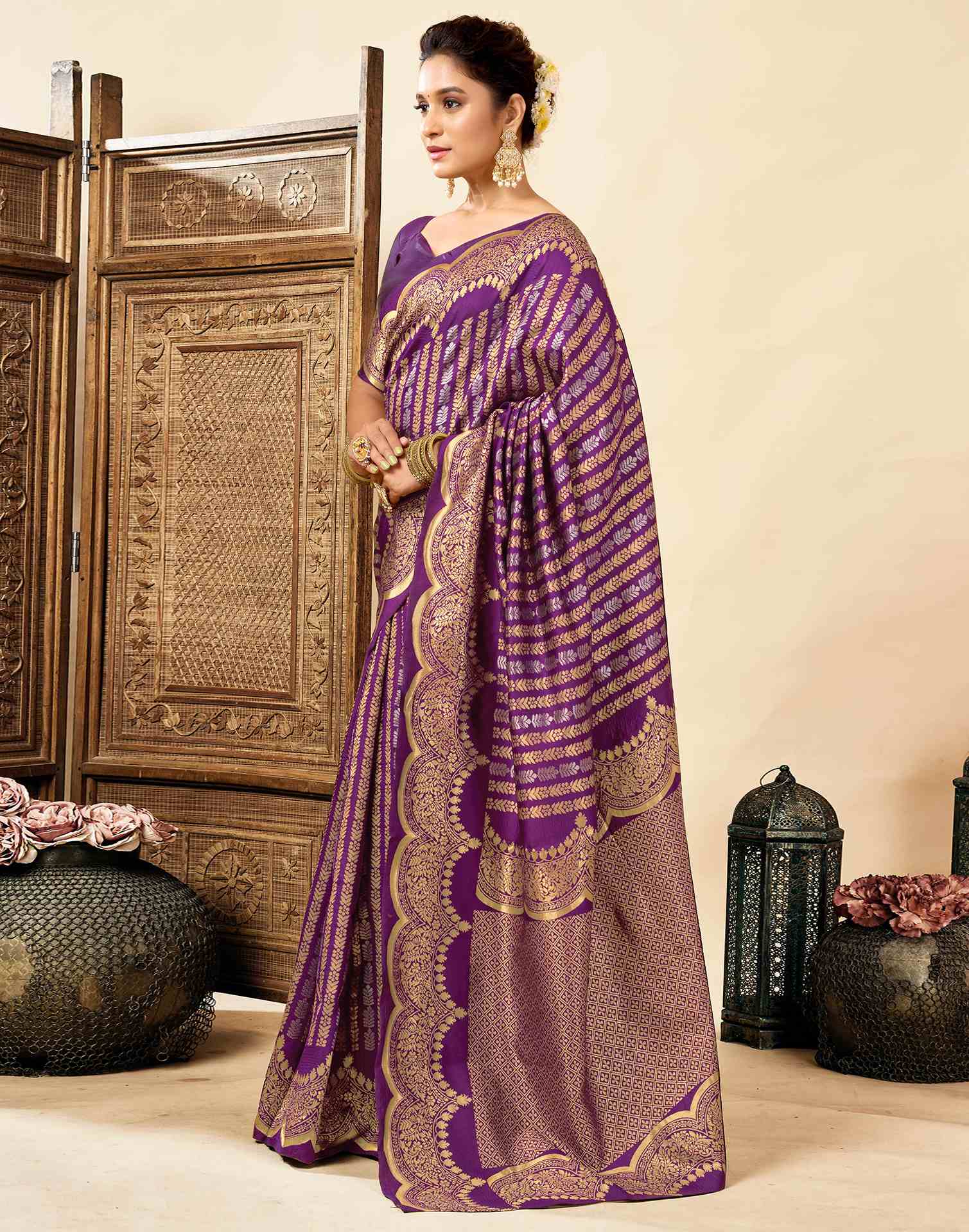 Dark Purple Silk Woven Banarasi Saree