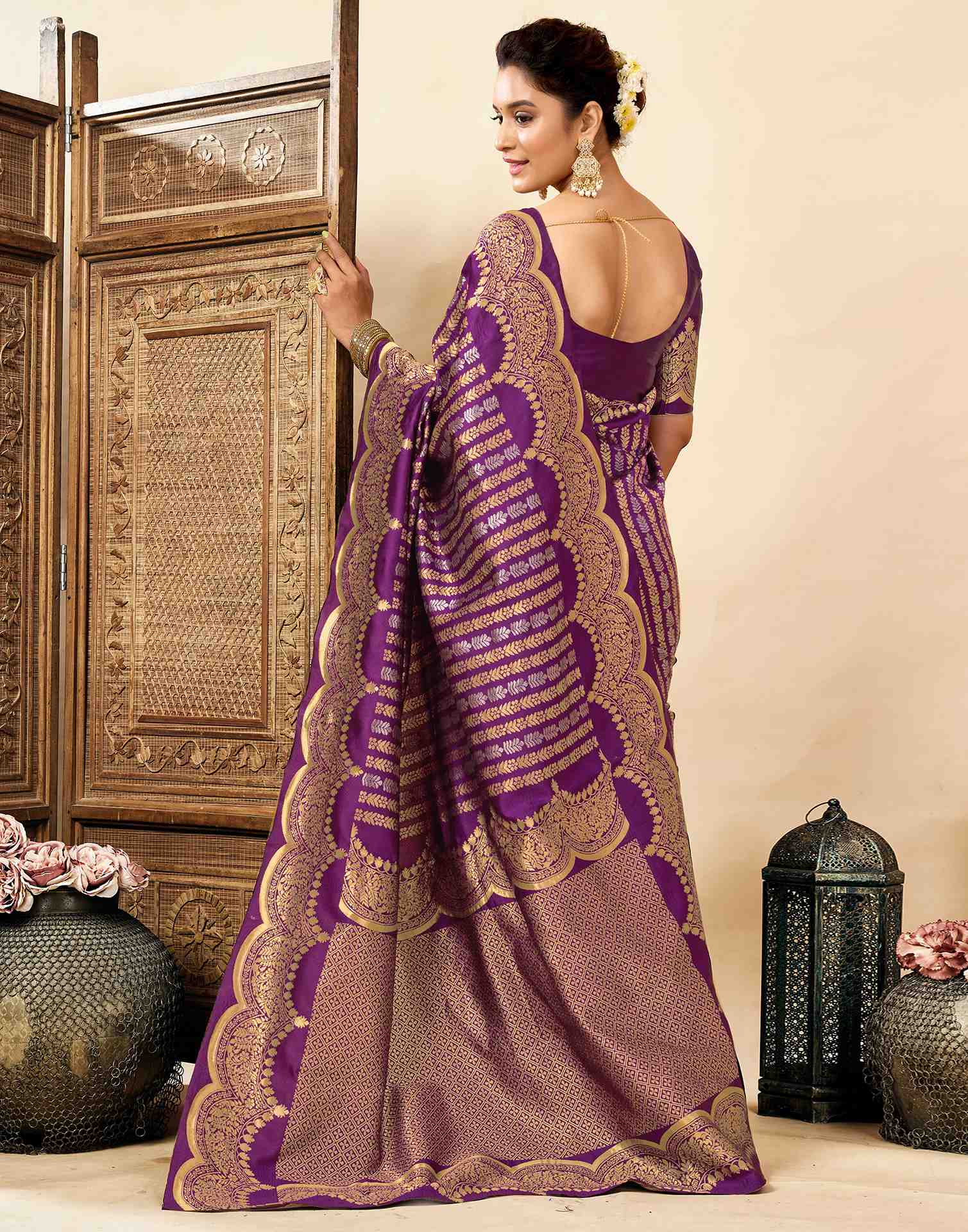 Dark Purple Silk Woven Banarasi Saree