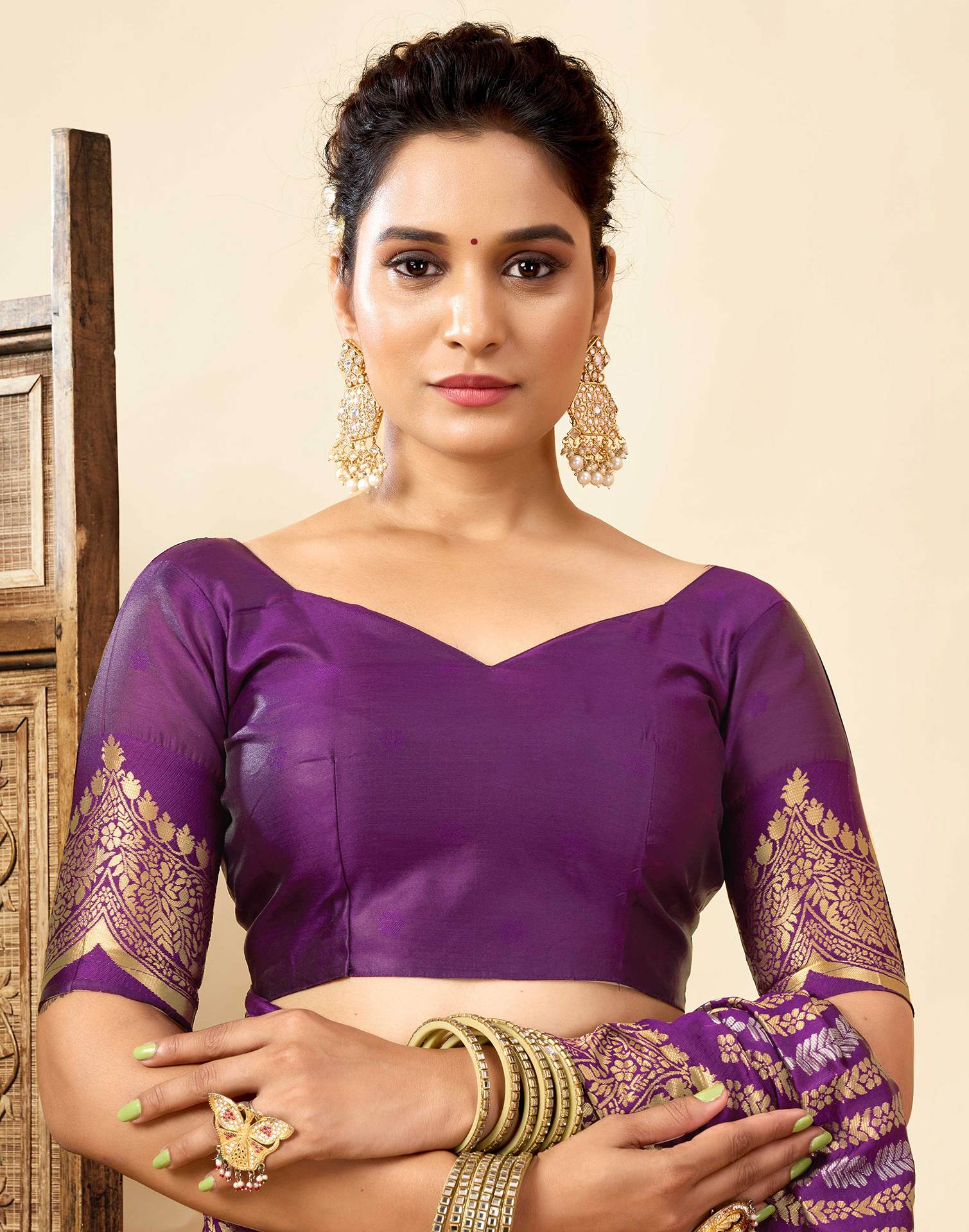 Dark Purple Silk Woven Banarasi Saree