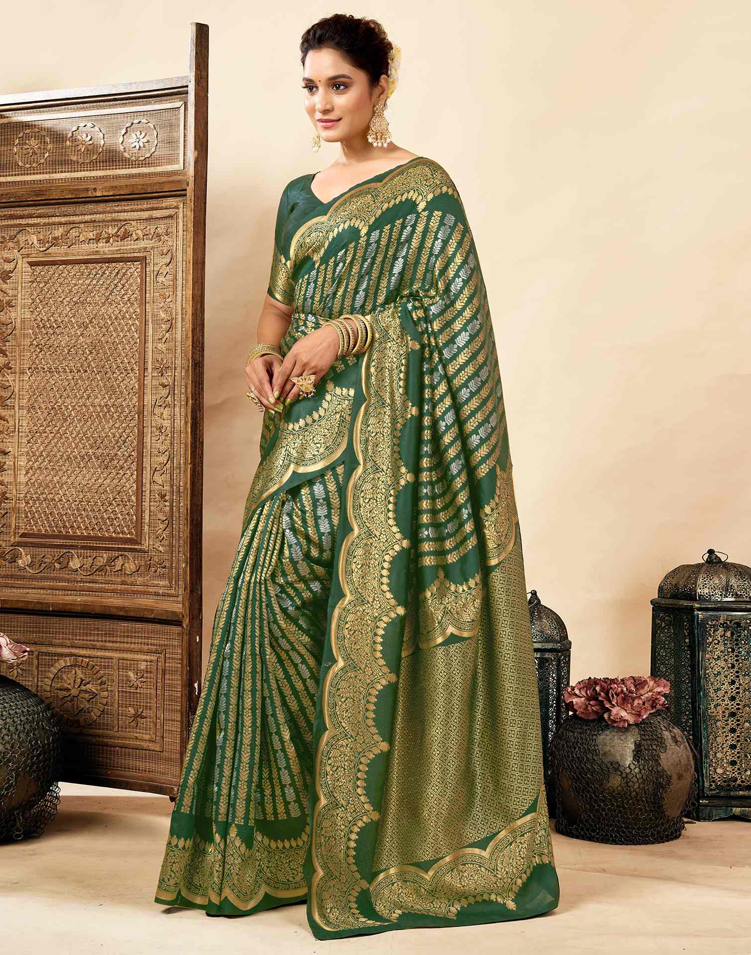 Dark Green Silk Woven Banarasi Saree