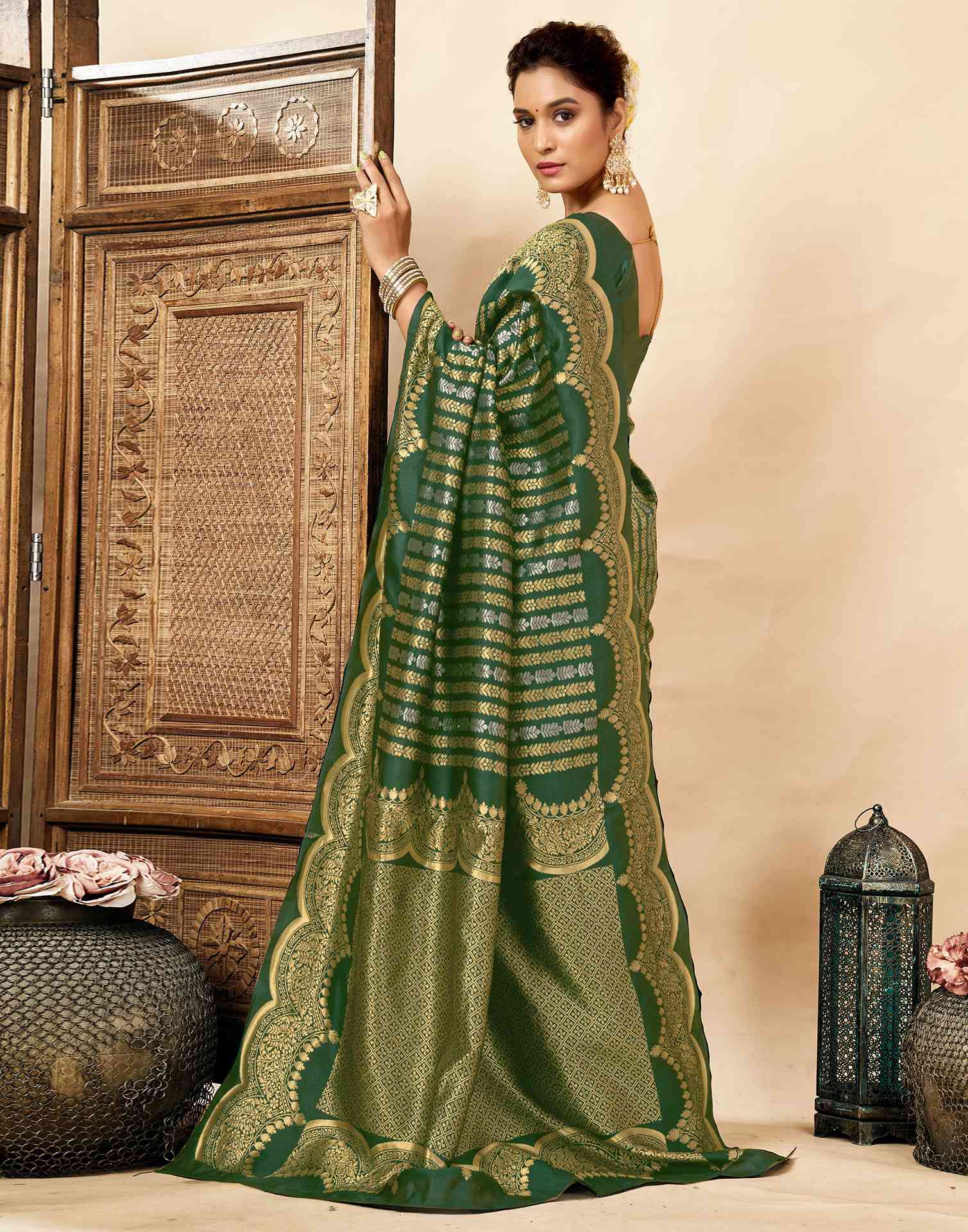 Dark Green Silk Woven Banarasi Saree