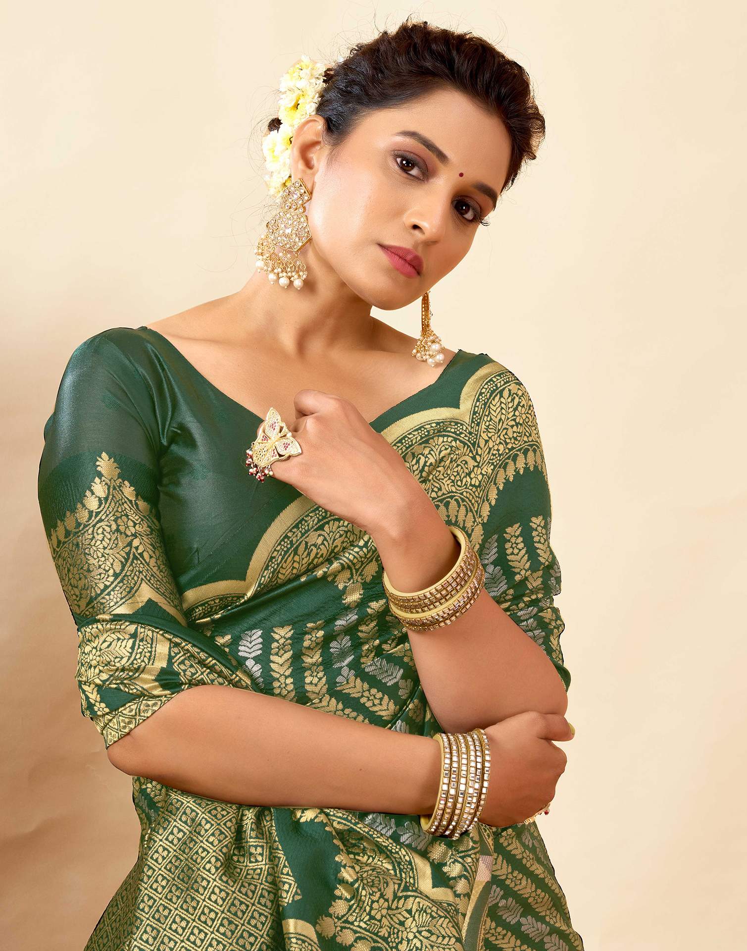 Dark Green Silk Woven Banarasi Saree