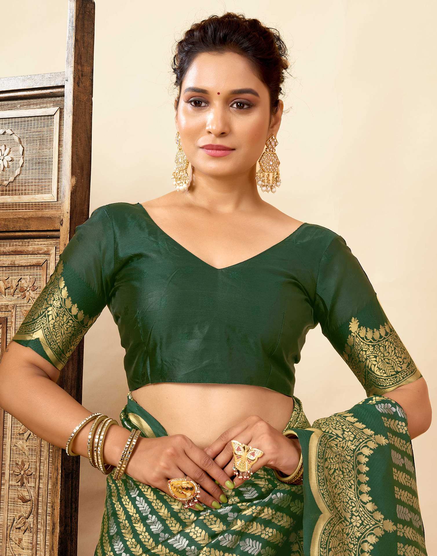 Dark Green Silk Woven Banarasi Saree