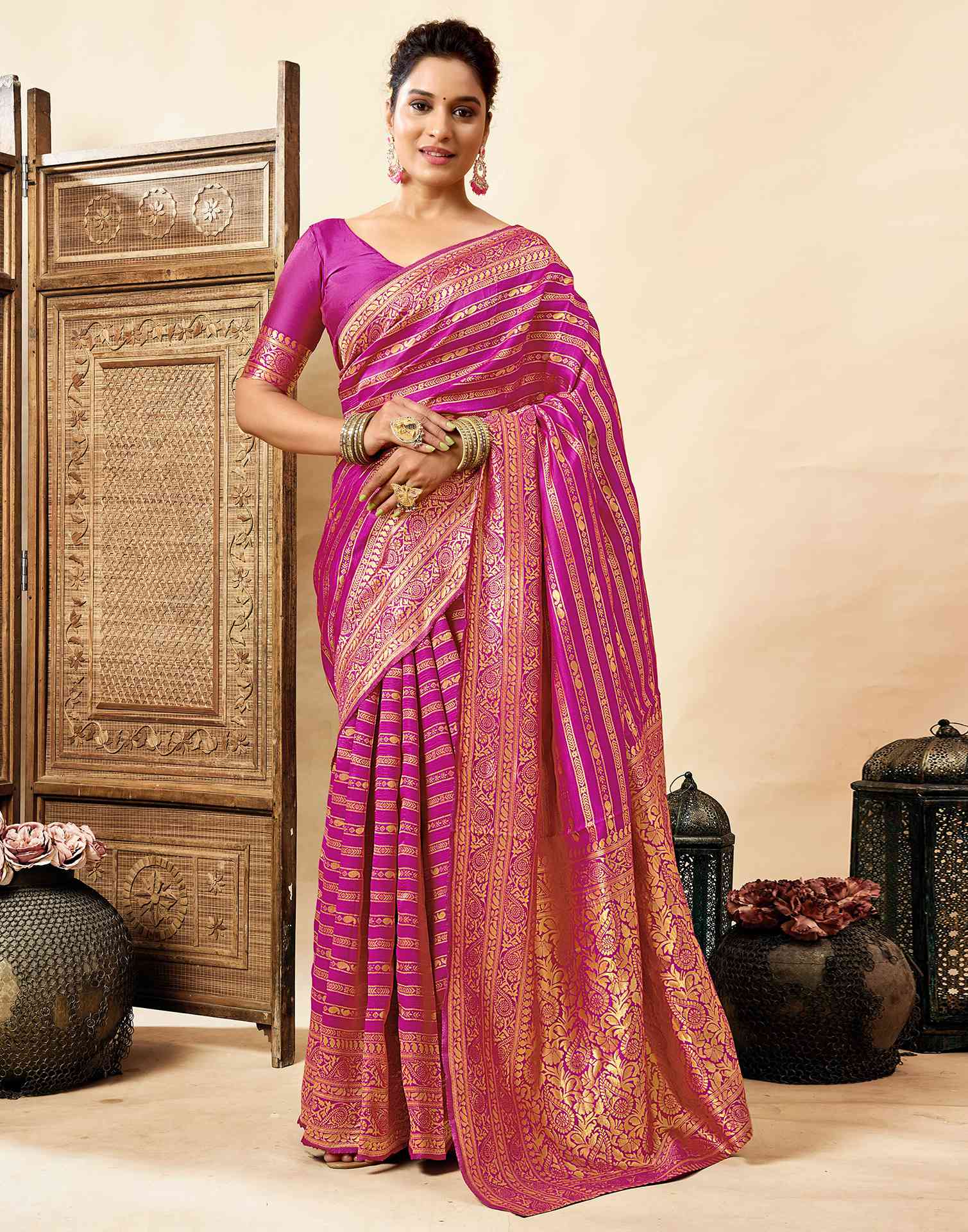 Magenta Silk Woven Banarasi Saree