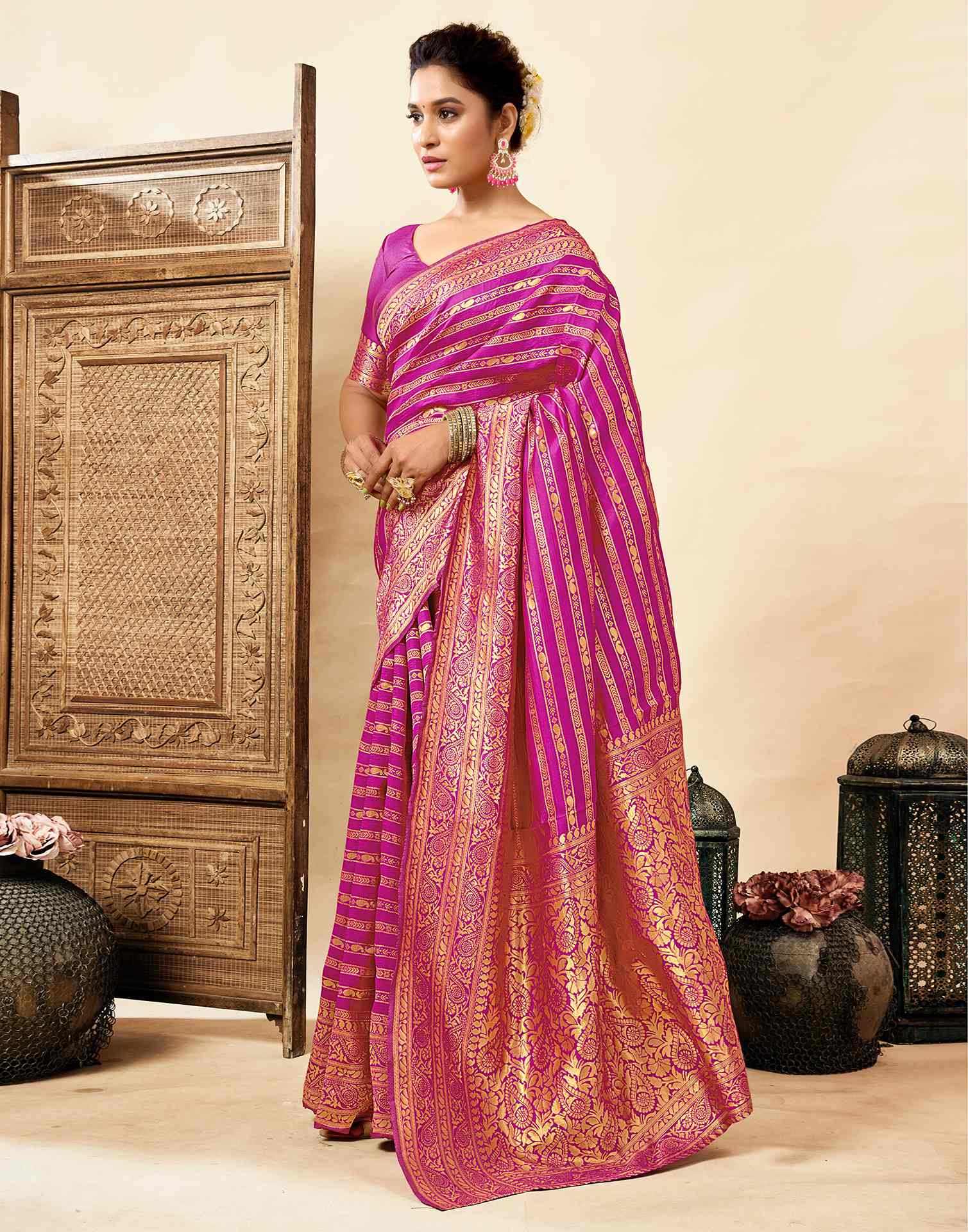 Magenta Silk Woven Banarasi Saree
