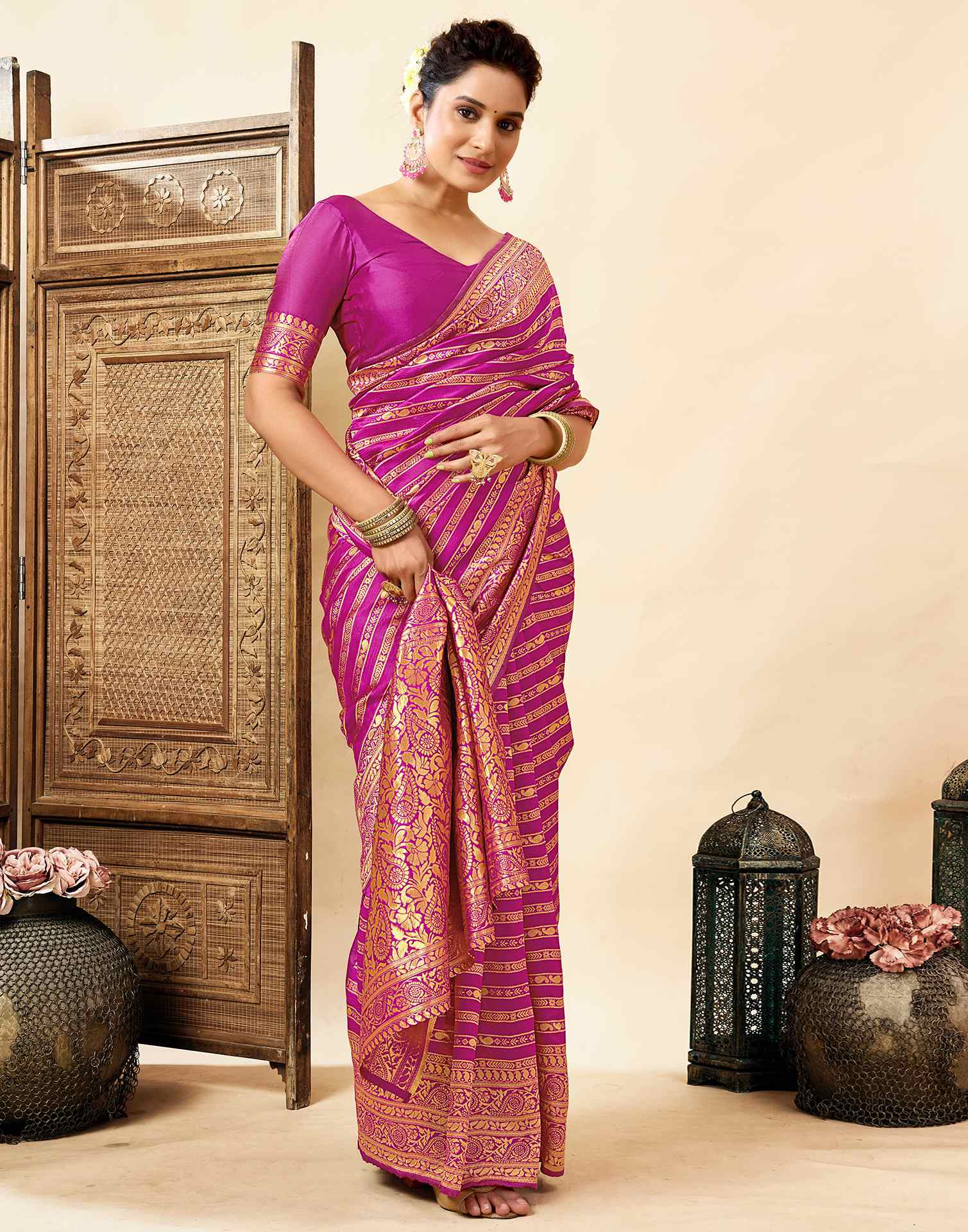 Magenta Silk Woven Banarasi Saree
