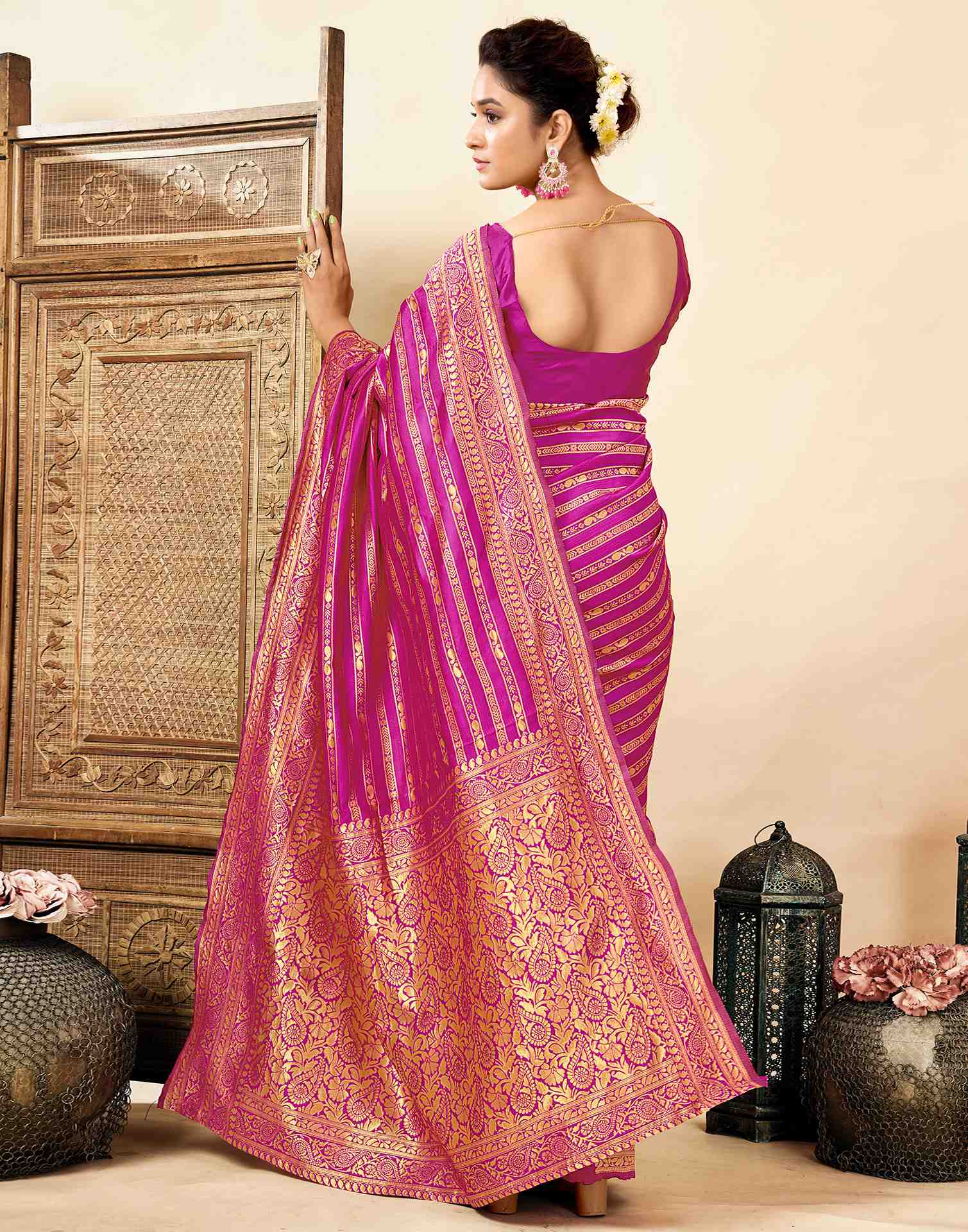 Magenta Silk Woven Banarasi Saree