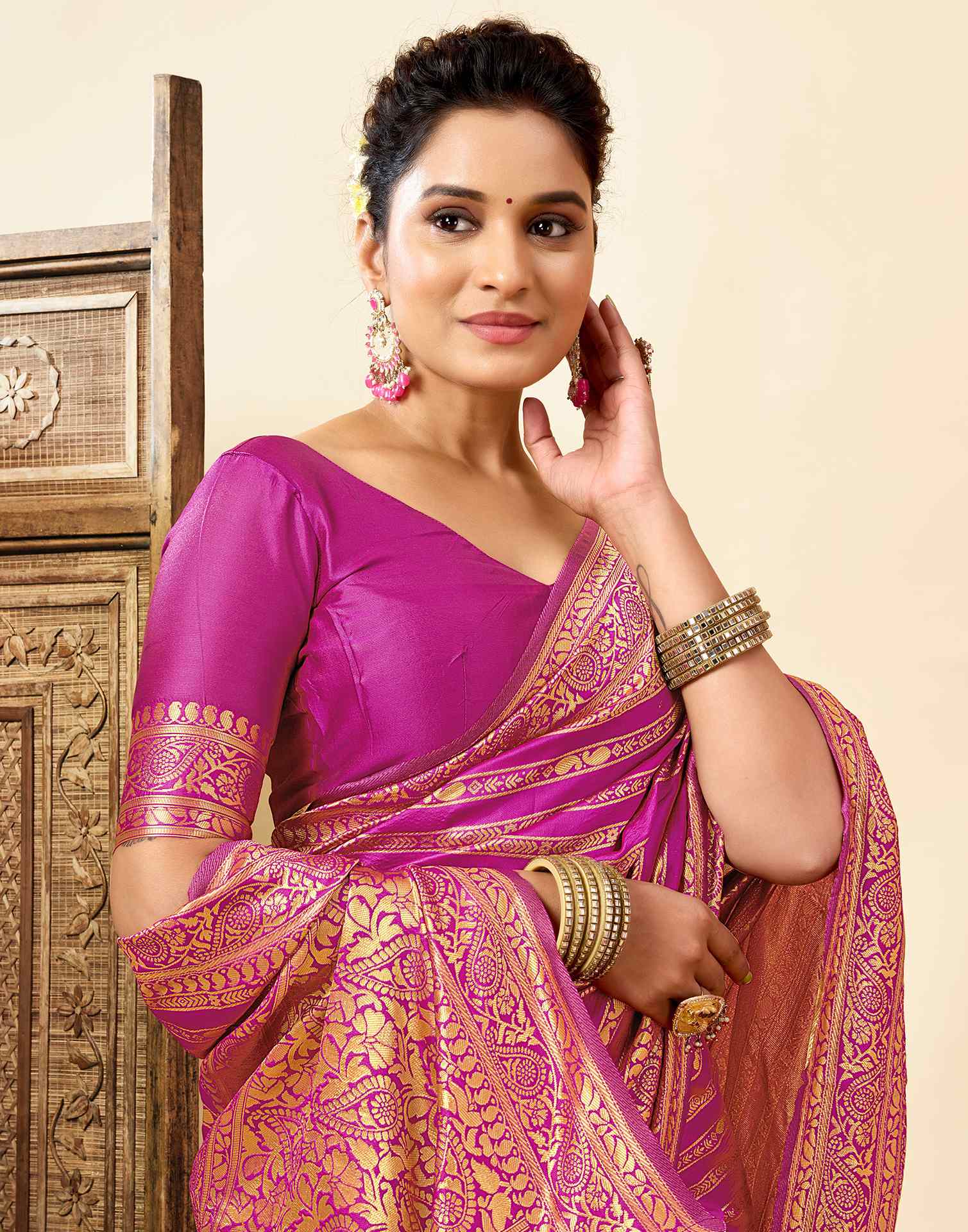 Magenta Silk Woven Banarasi Saree