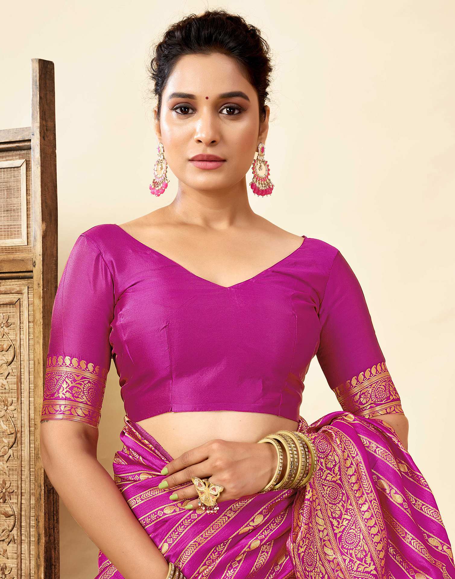 Magenta Silk Woven Banarasi Saree