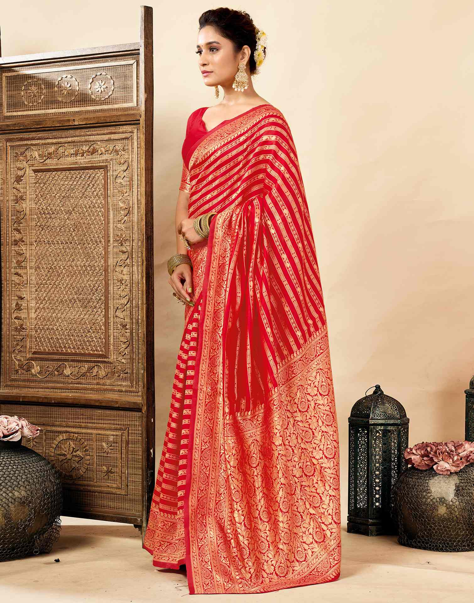 Red Silk Woven Banarasi Saree