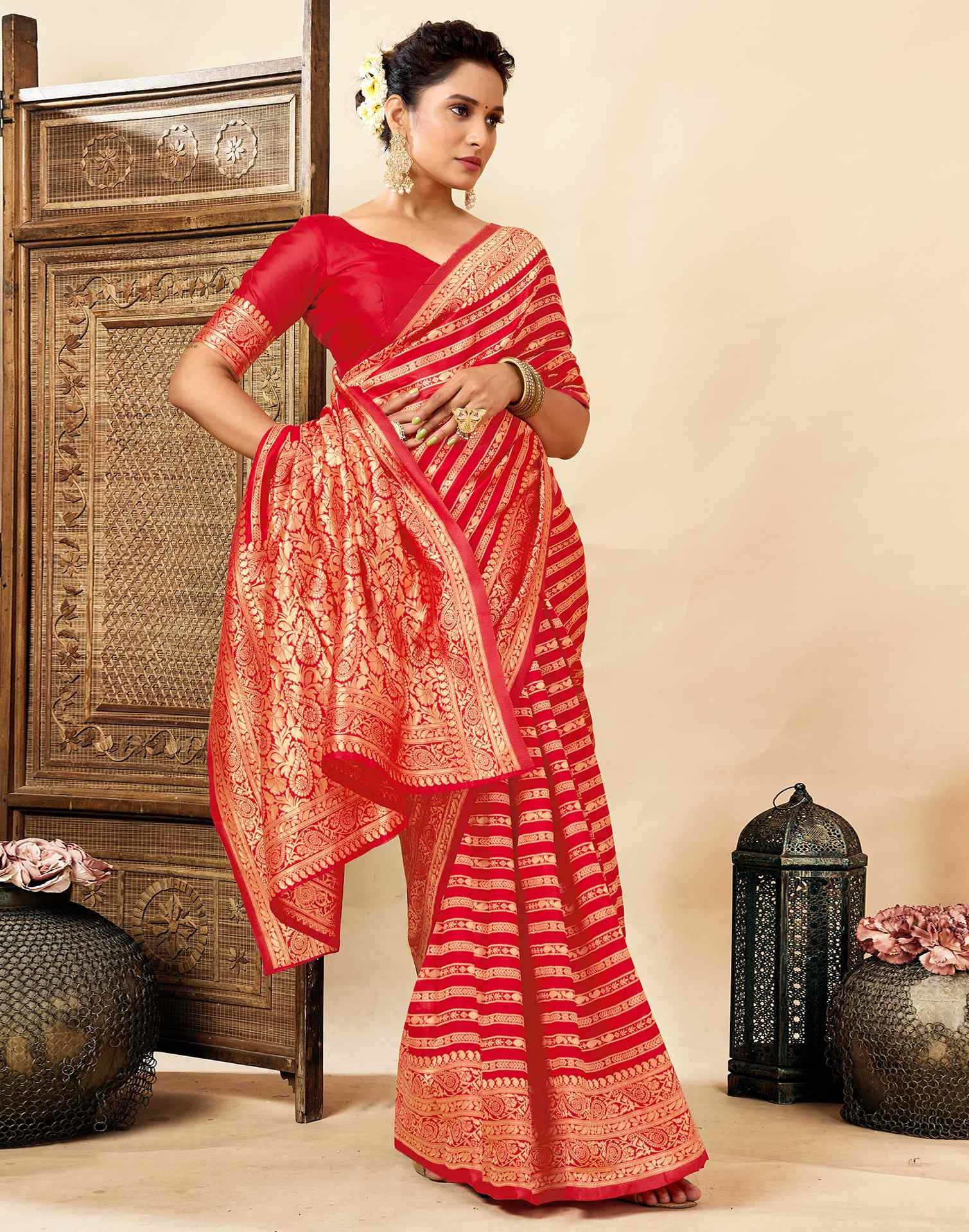 Red Silk Woven Banarasi Saree