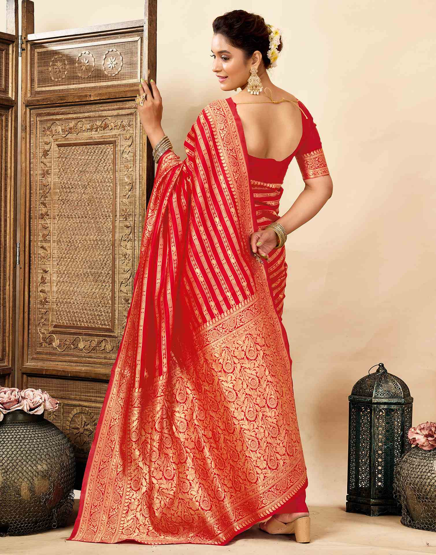 Red Silk Woven Banarasi Saree
