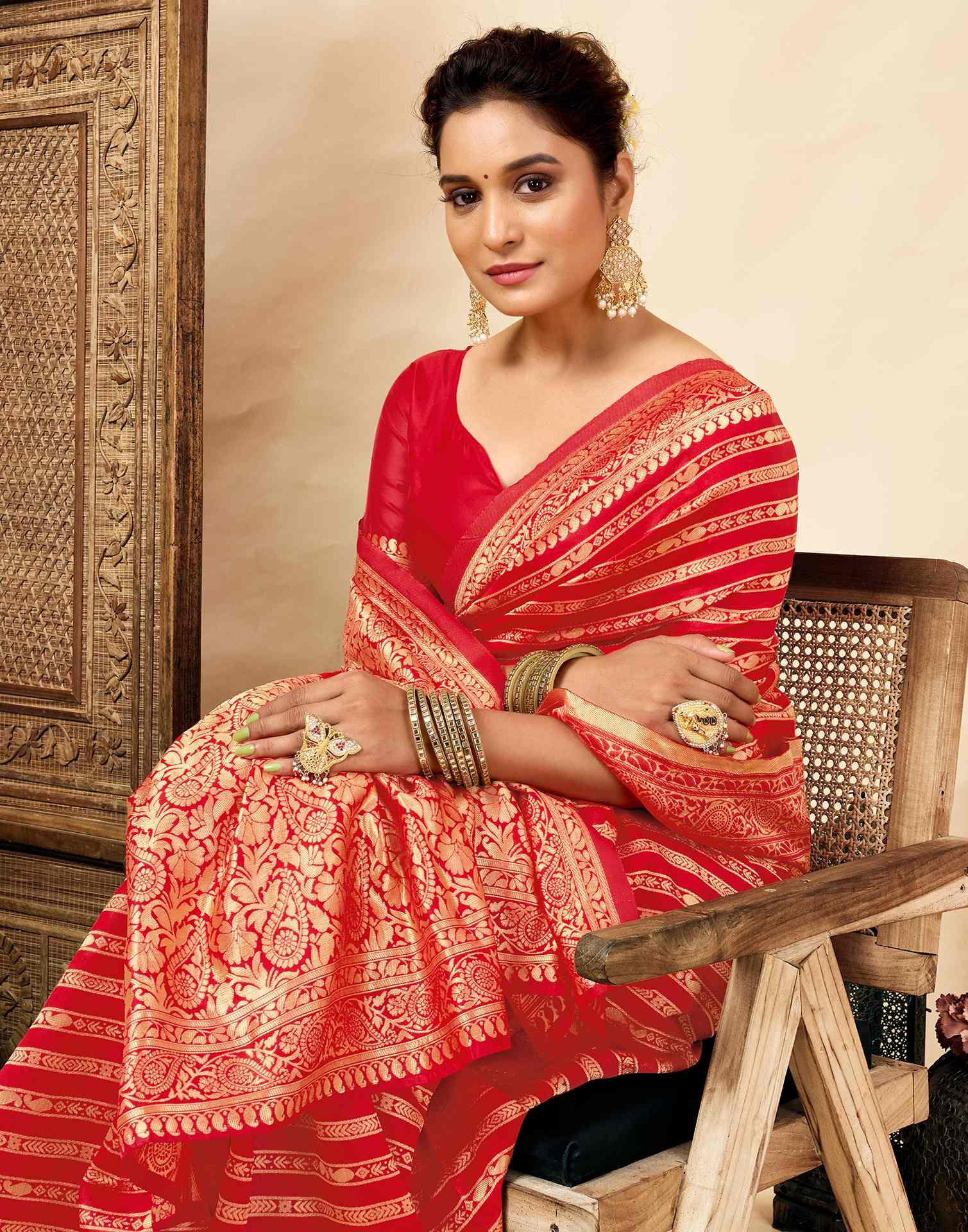 Red Silk Woven Banarasi Saree