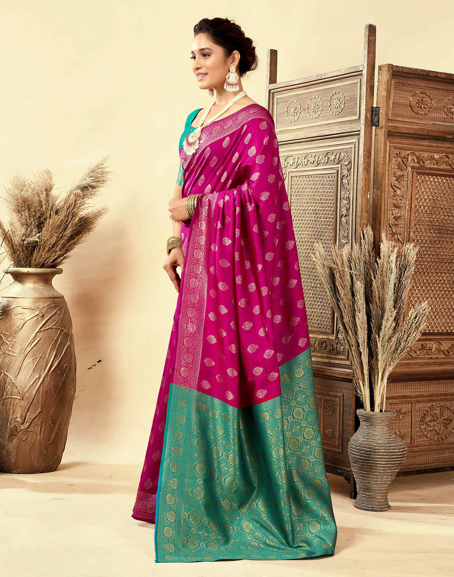 Dark Magenta Silk Woven Banarasi Saree