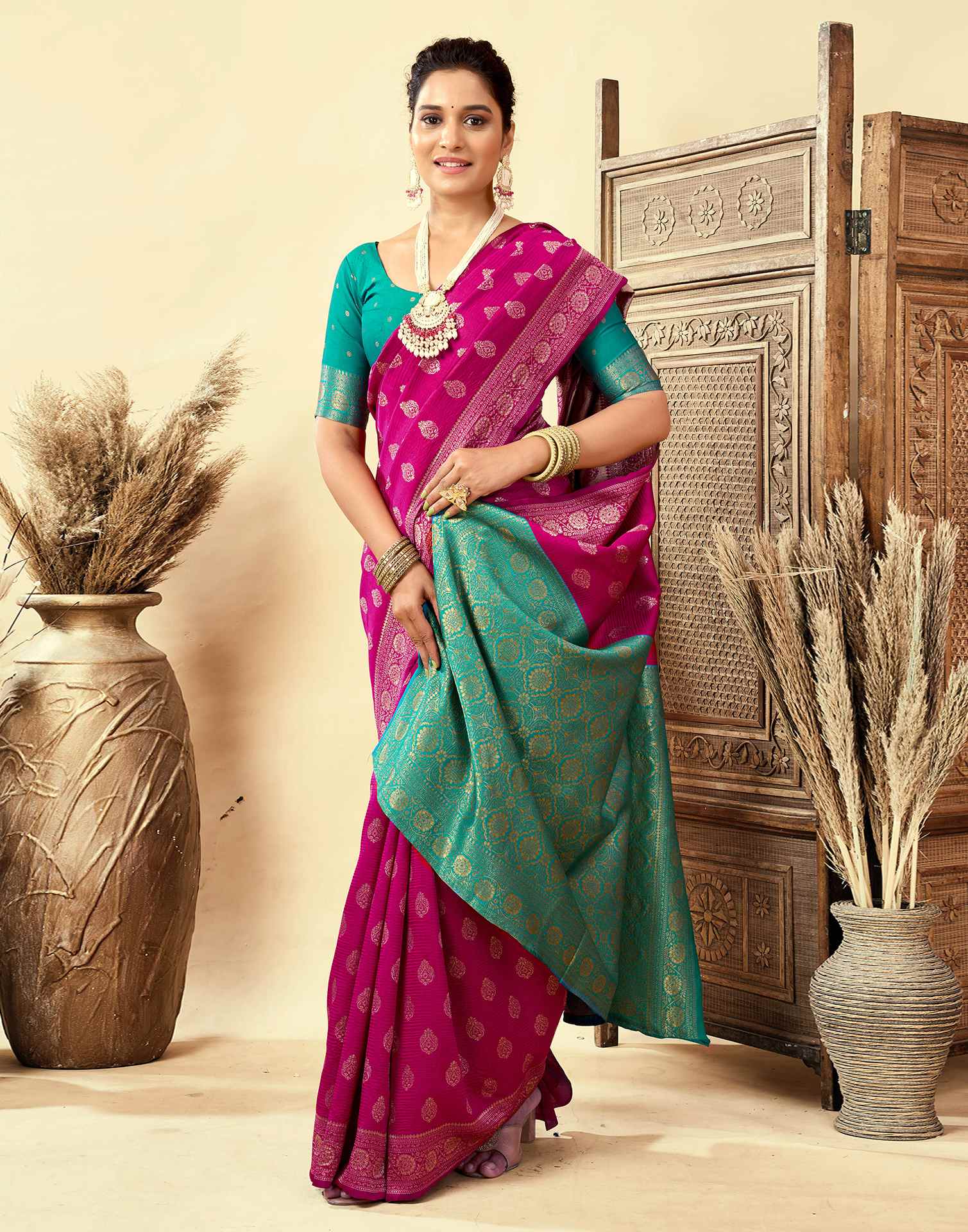 Dark Magenta Silk Woven Banarasi Saree