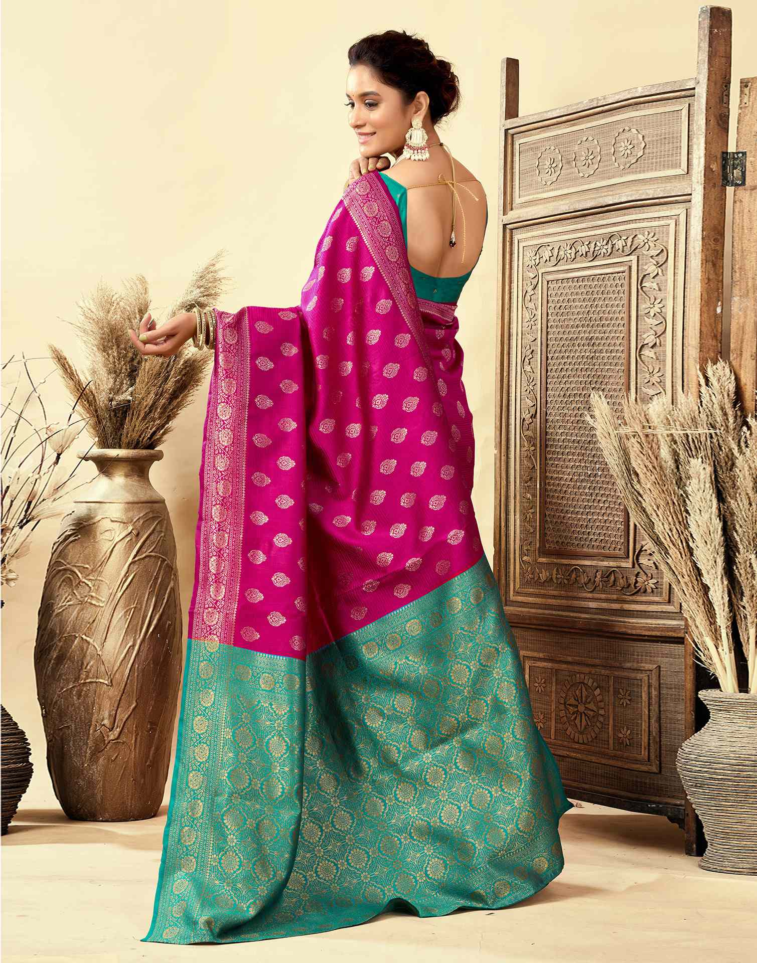Dark Magenta Silk Woven Banarasi Saree