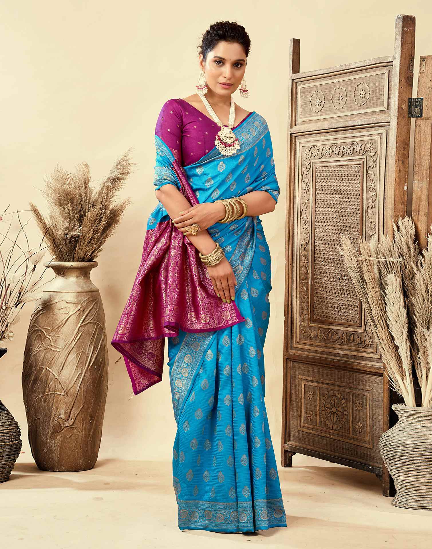 Blue Silk Woven Banarasi Saree