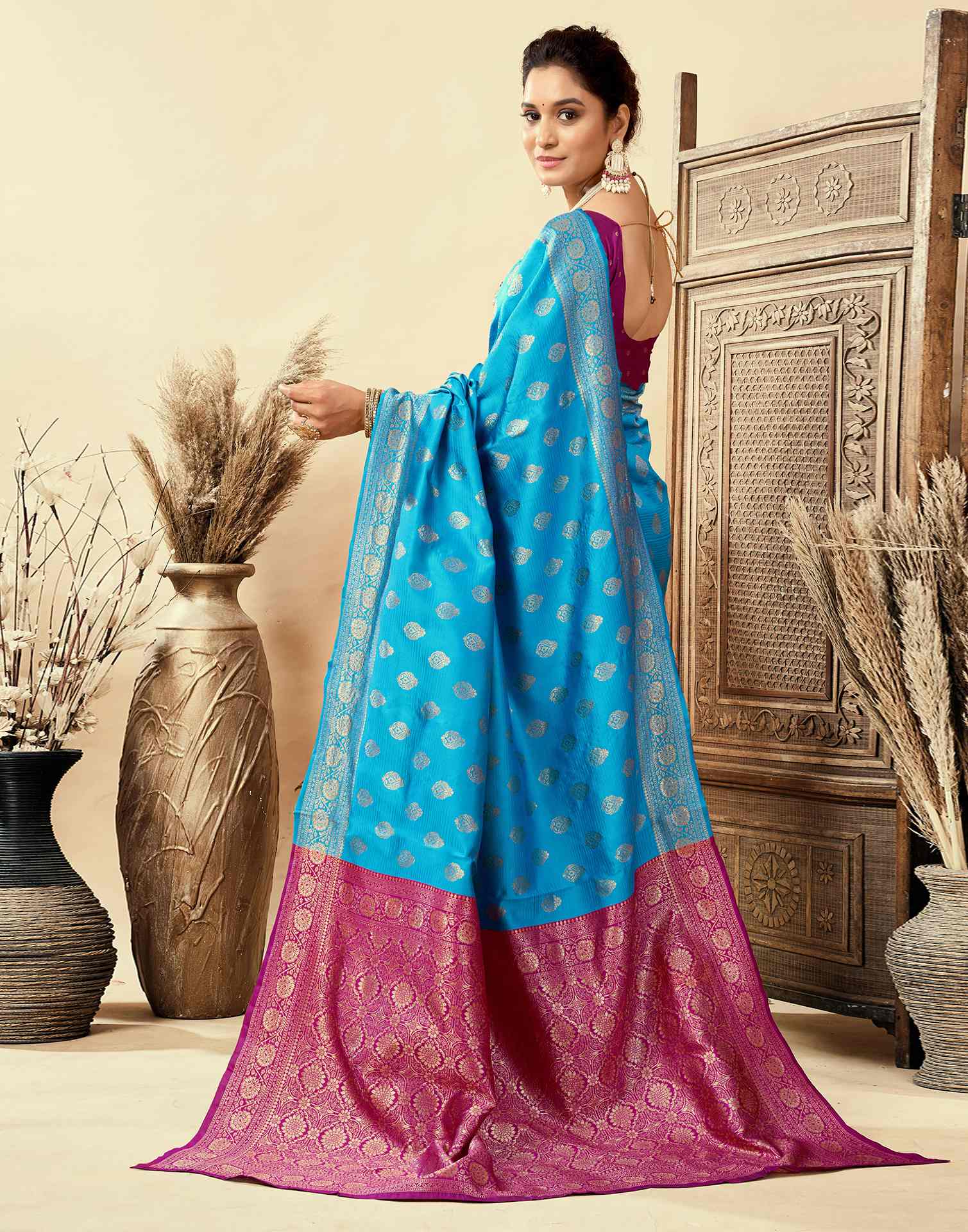 Blue Silk Woven Banarasi Saree