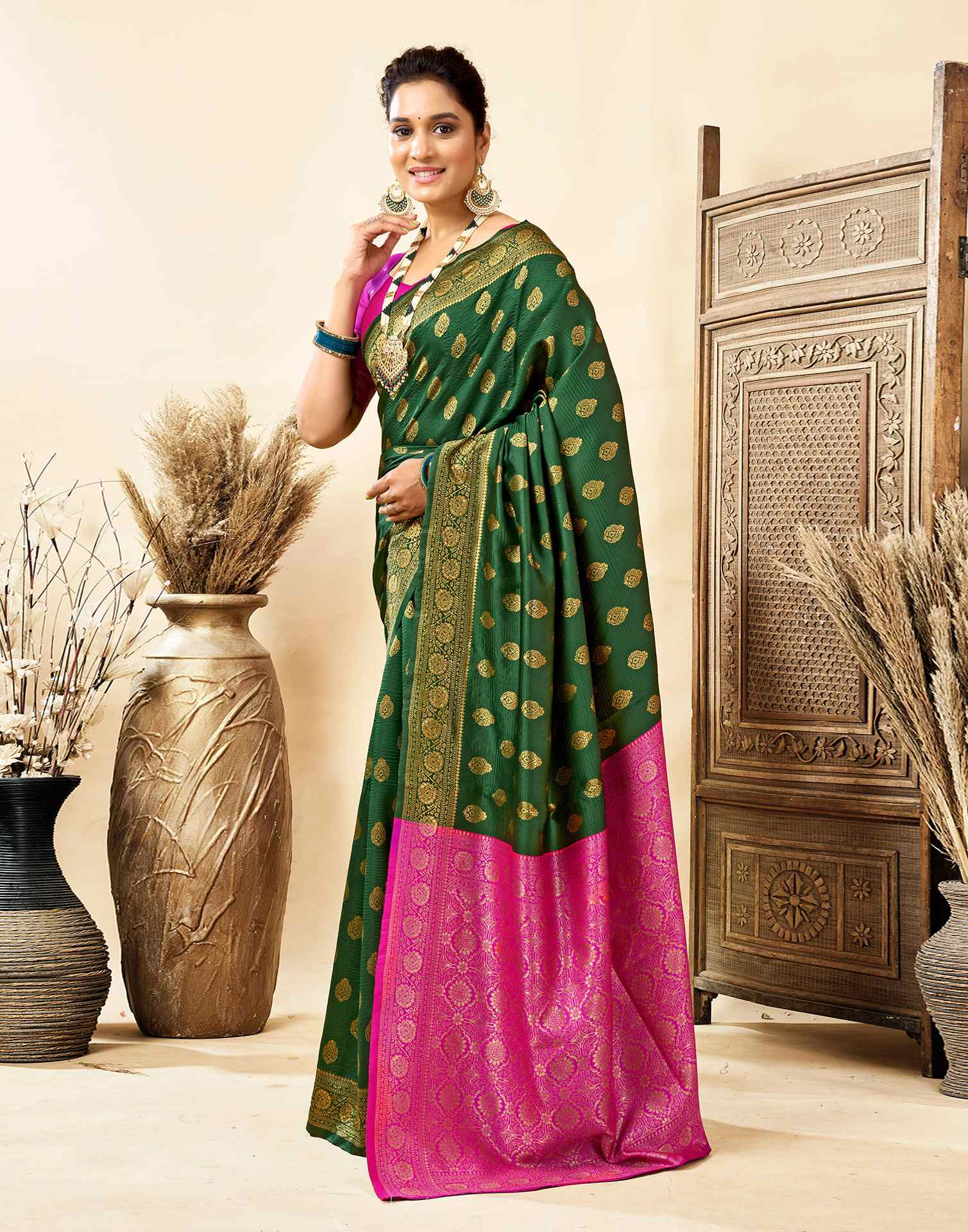 Dark Green Silk Woven Banarasi Saree