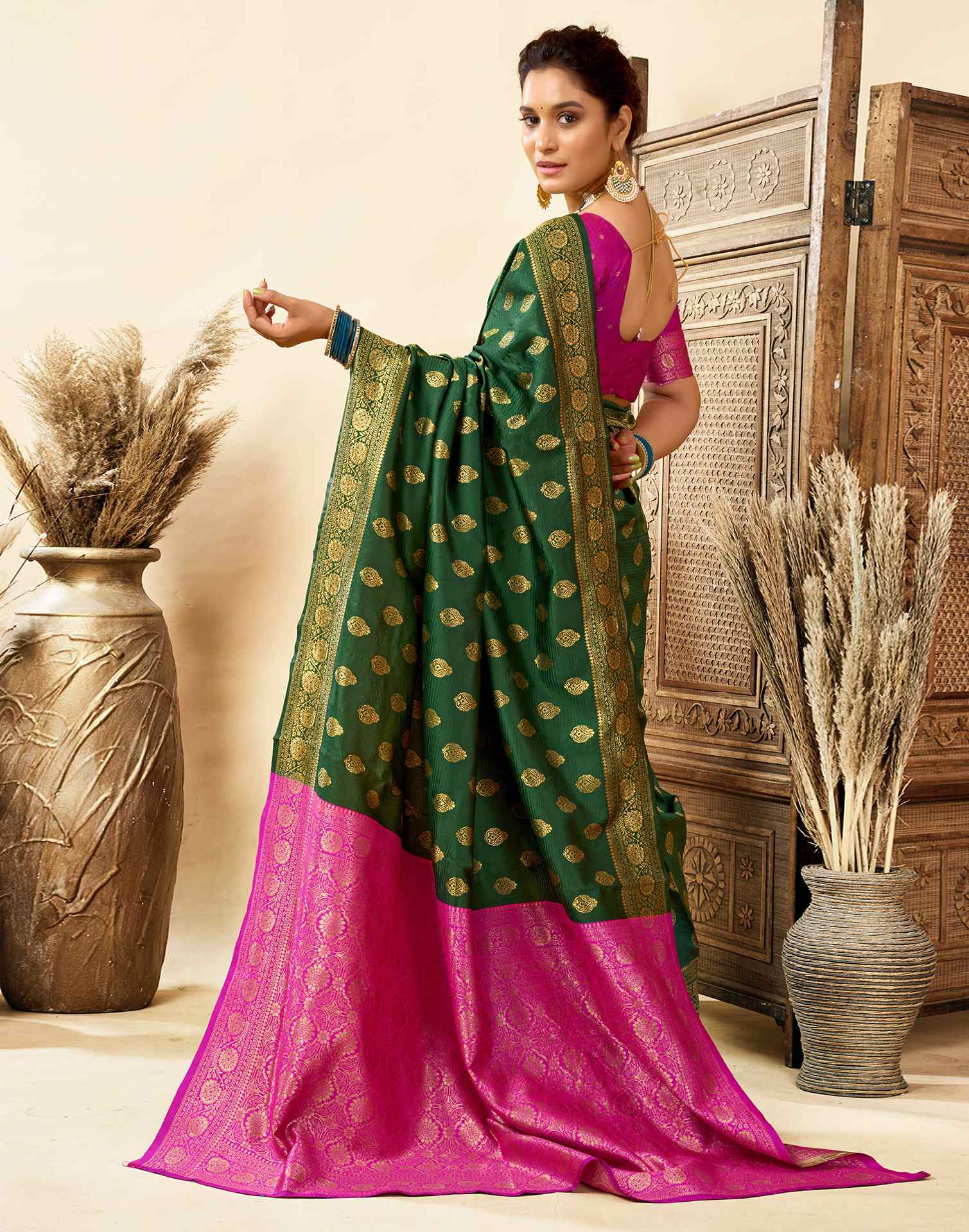 Dark Green Silk Woven Banarasi Saree