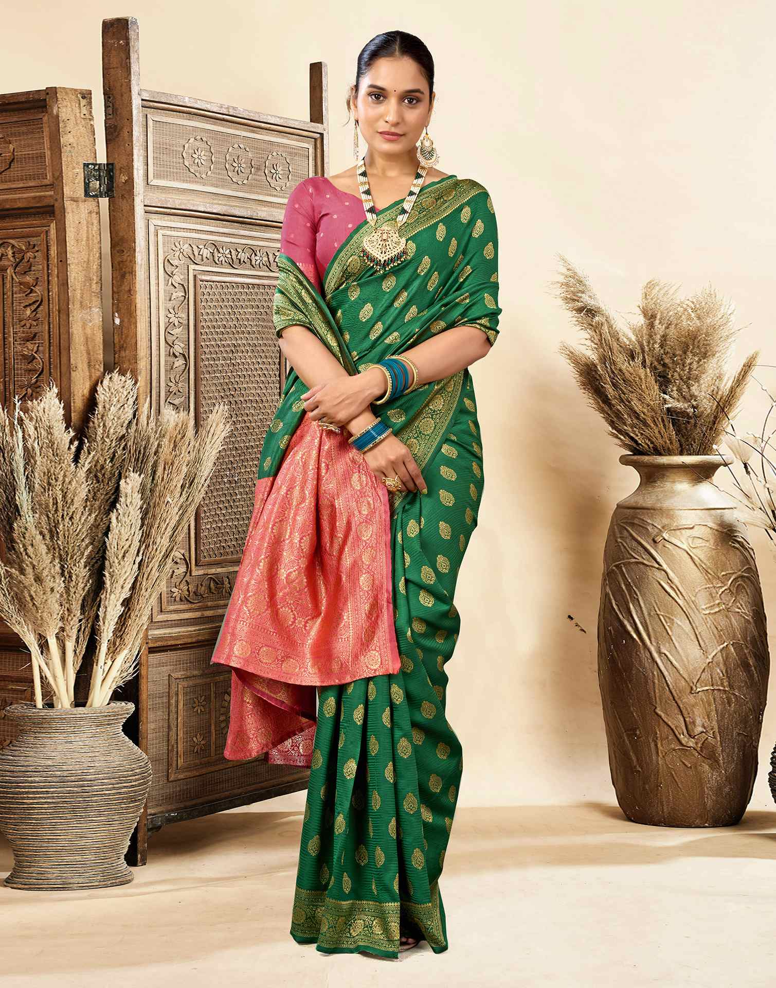 Dark Green Silk Woven Banarasi Saree
