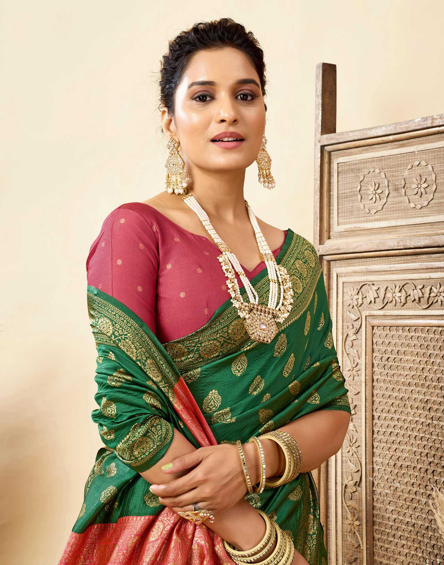 Dark Green Silk Woven Banarasi Saree
