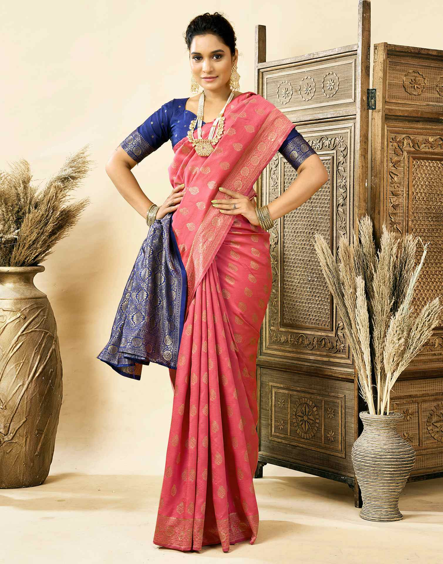 Rose Pink Silk Woven Banarasi Saree
