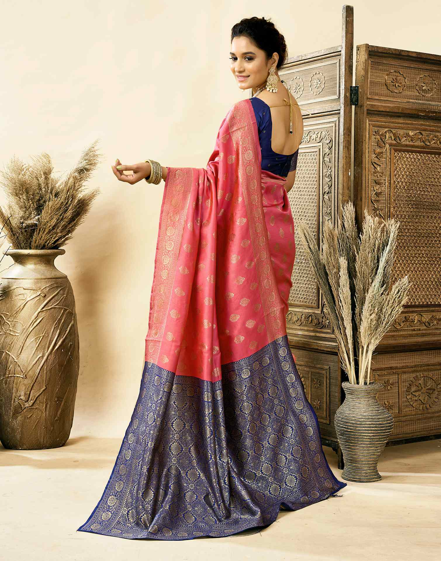 Rose Pink Silk Woven Banarasi Saree