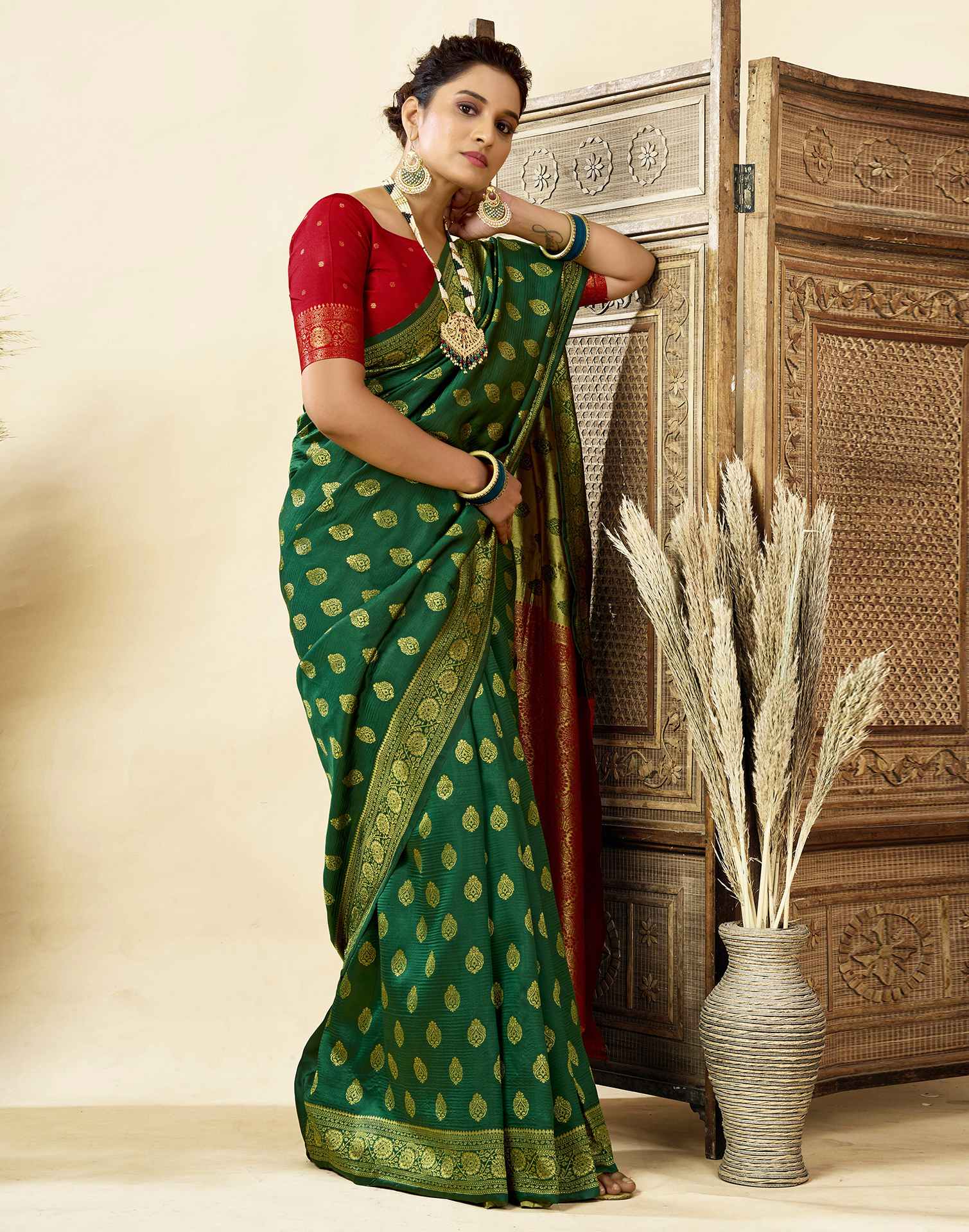 Dark Green Silk Woven Banarasi Saree