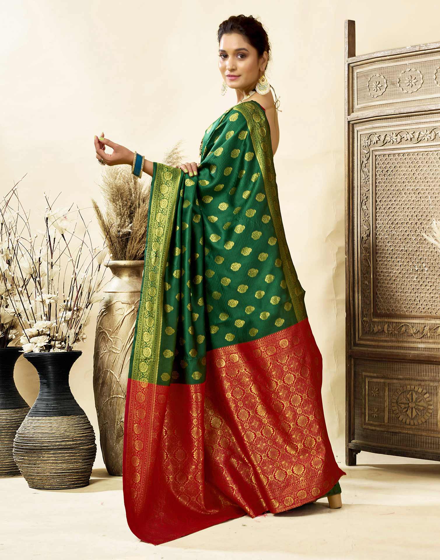 Dark Green Silk Woven Banarasi Saree