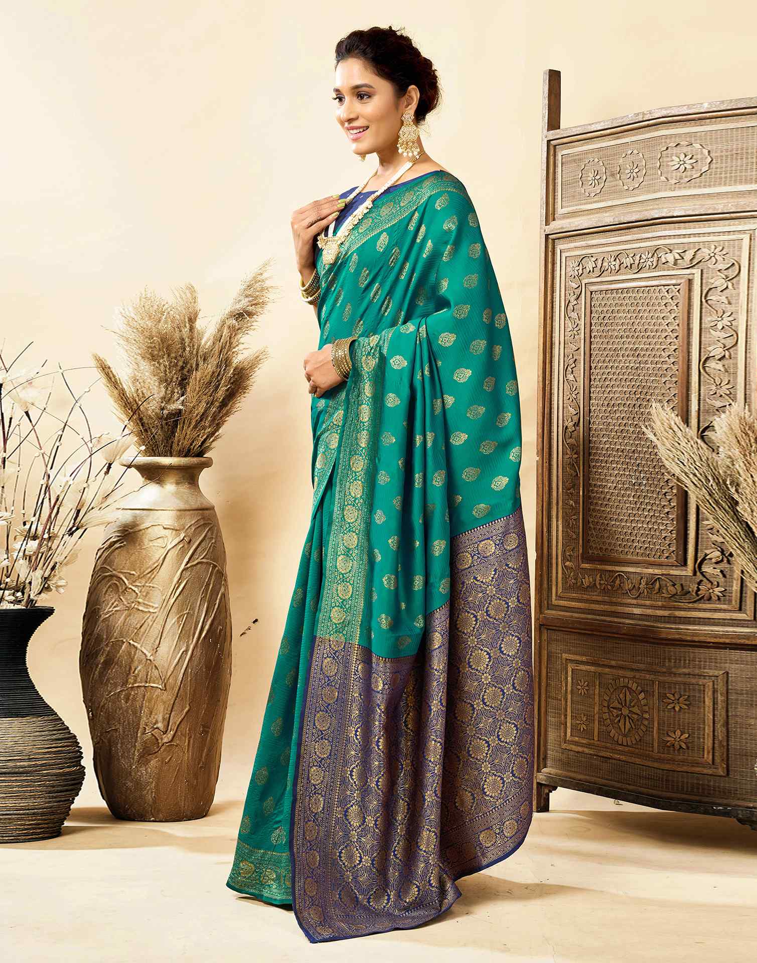Teal Green Silk Woven Banarasi Saree