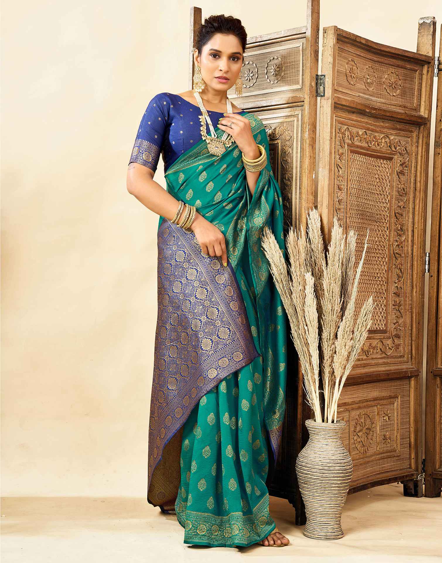 Teal Green Silk Woven Banarasi Saree