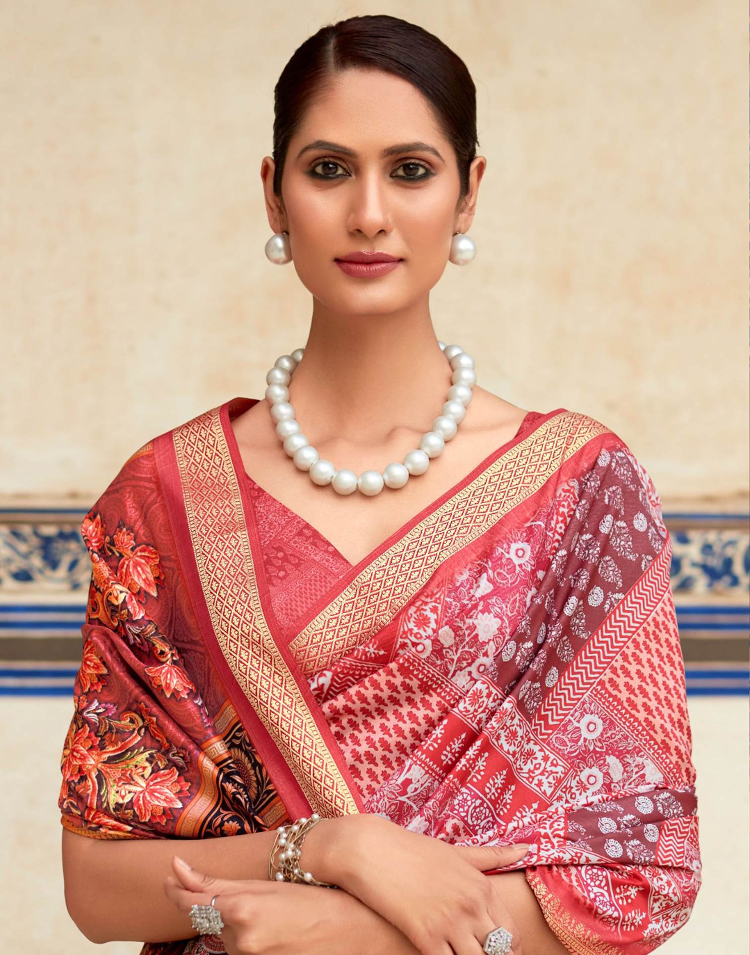 Red Dola Silk Printed Saree
