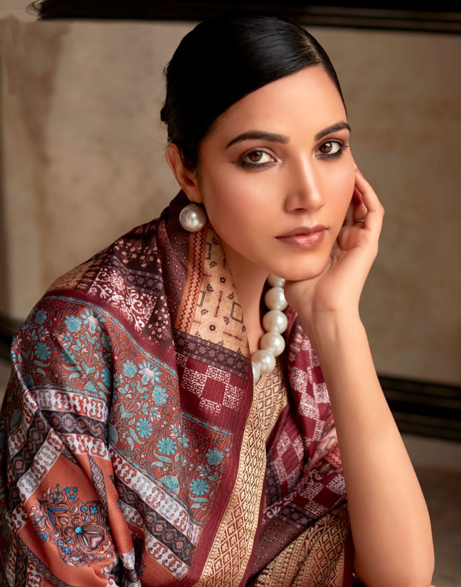Maroon Dola Silk Printed Saree
