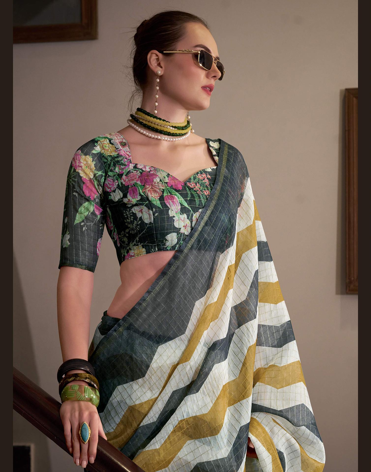 Grey Linen Printed Saree