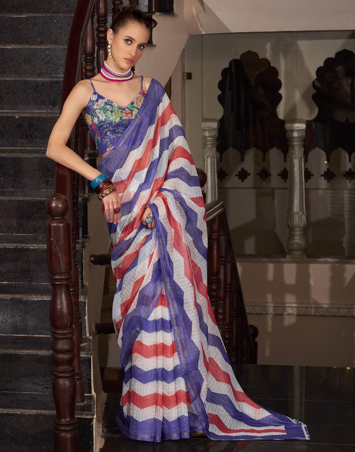 Purple Linen Printed Saree