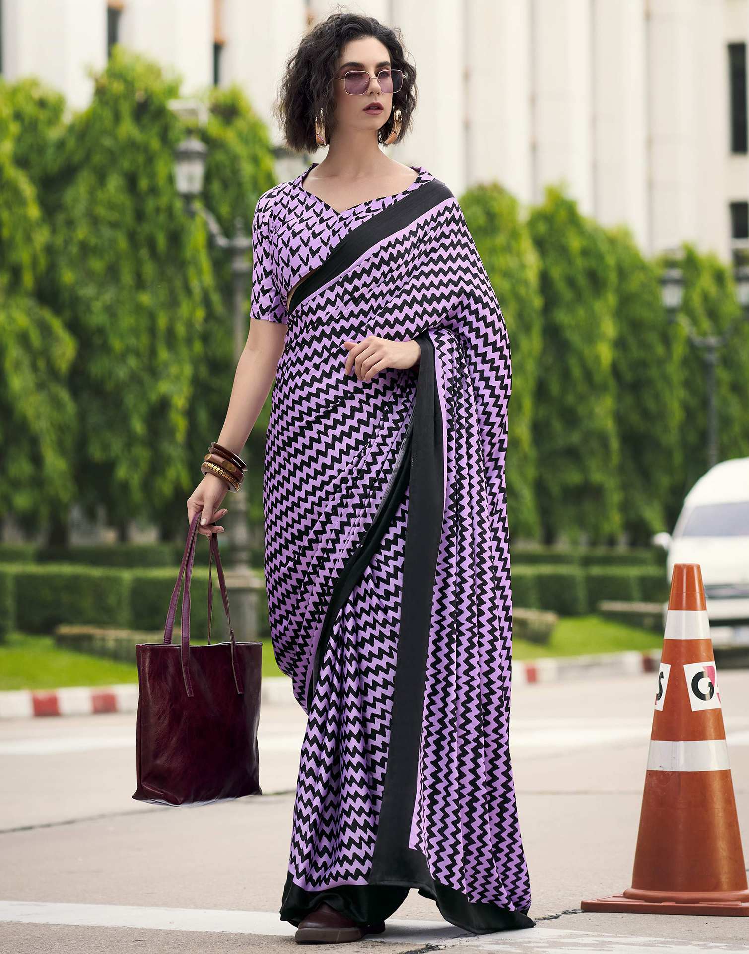 Pink Satin Printed Saree