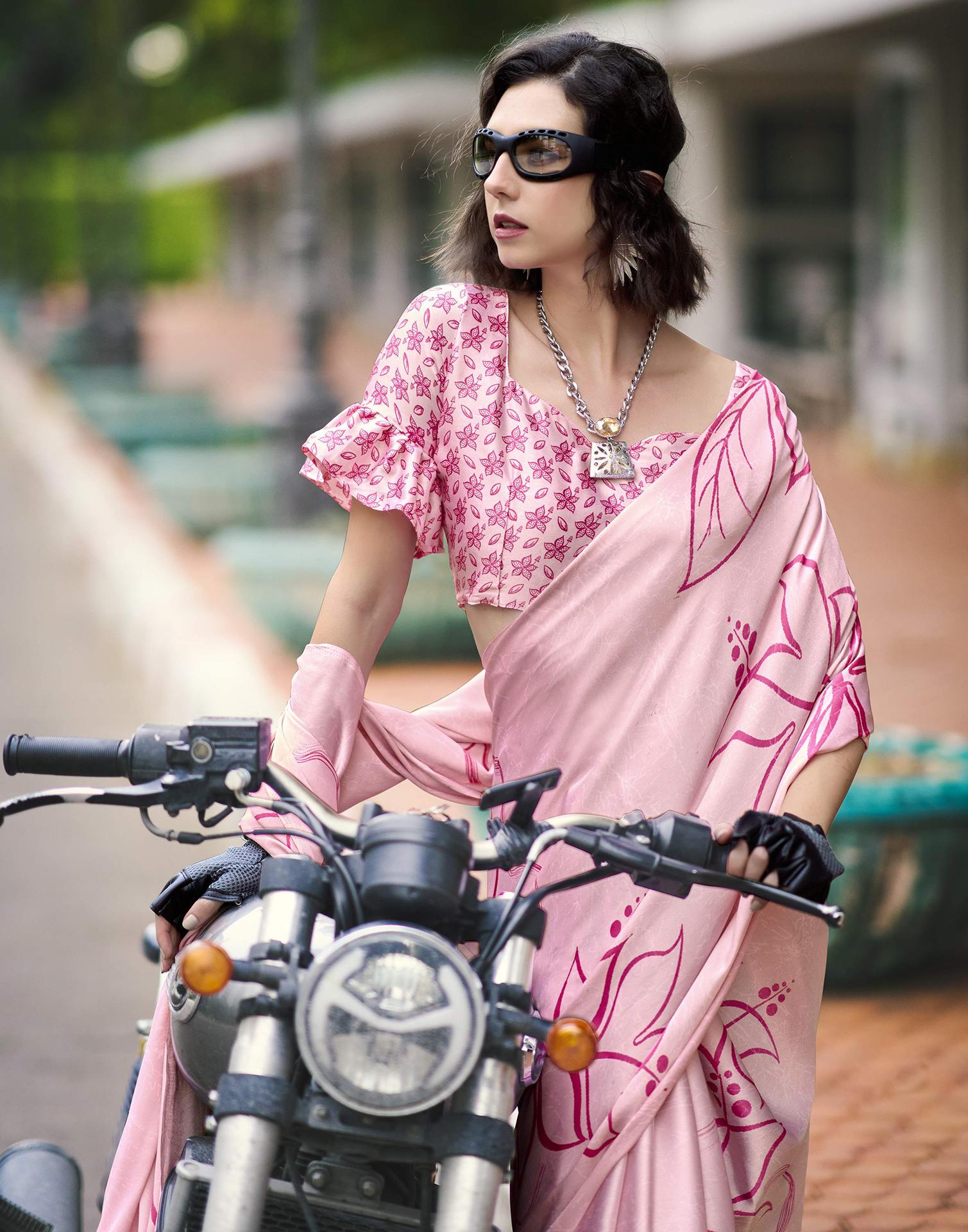 Light Pink Satin Floral Printed Saree