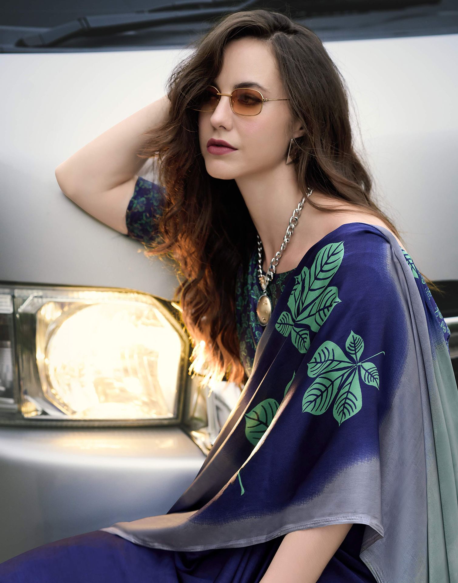 Blue Satin Printed Saree