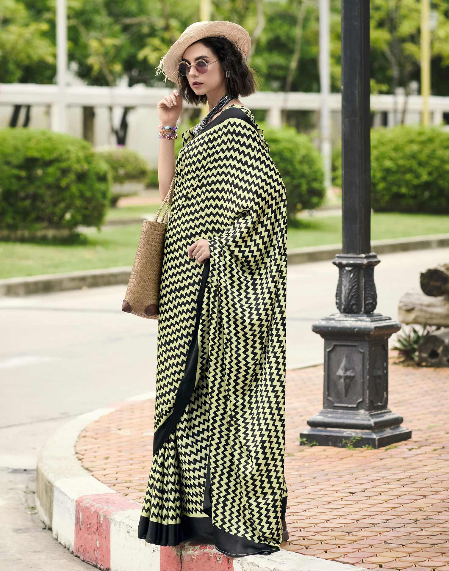 Black Satin Printed Saree